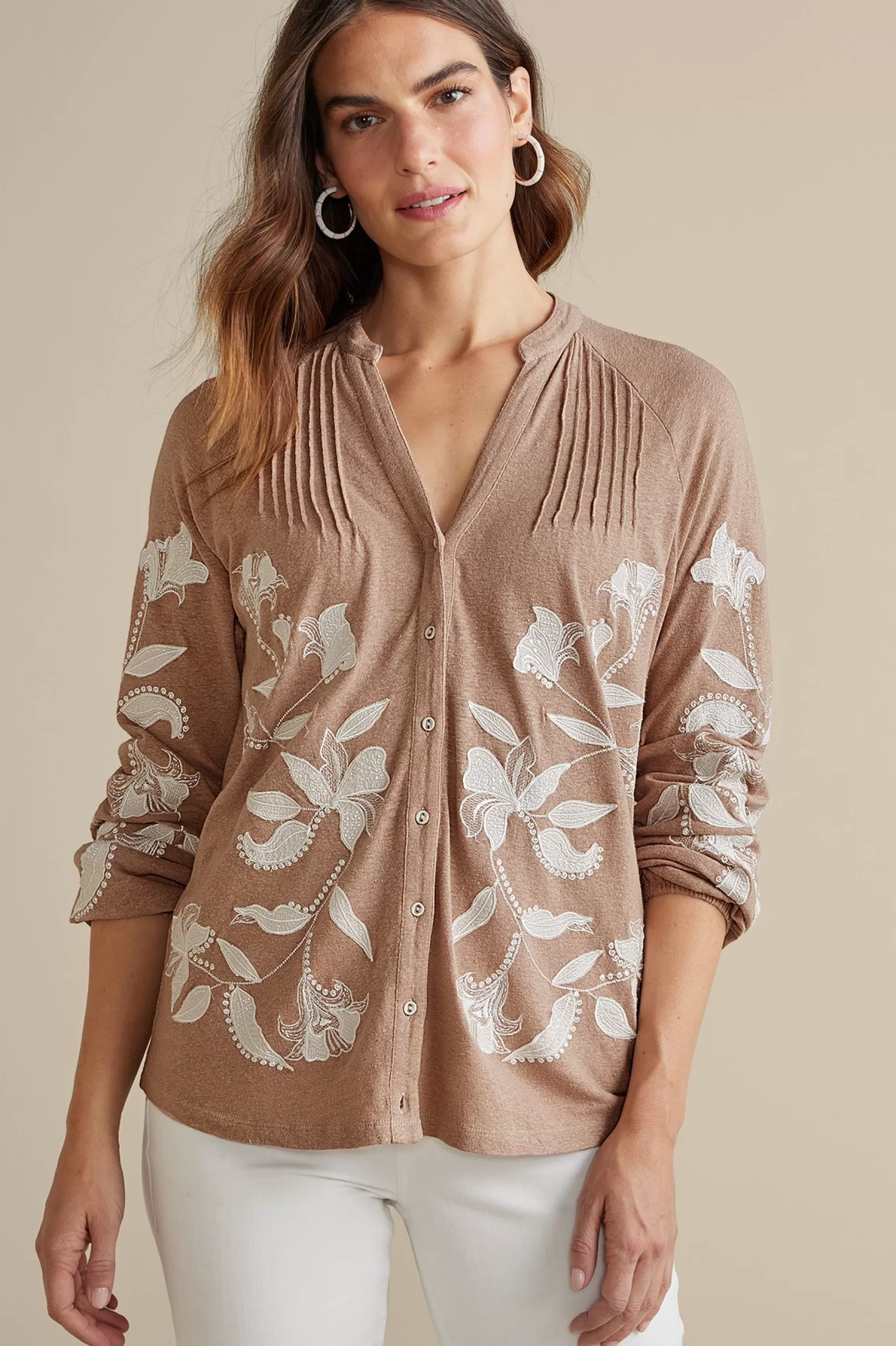 Soft Surroundings Feminine Flourish | Global Artistry-Alva Embroidered Knit Top