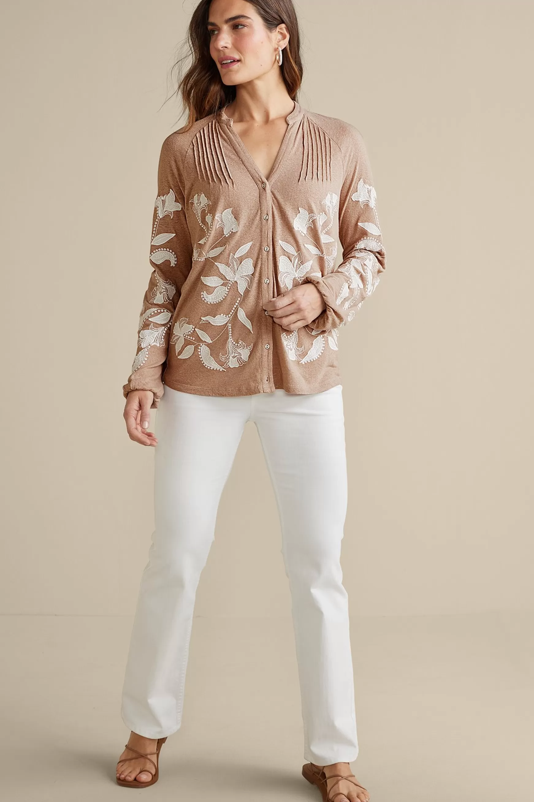 Soft Surroundings Feminine Flourish | Global Artistry-Alva Embroidered Knit Top