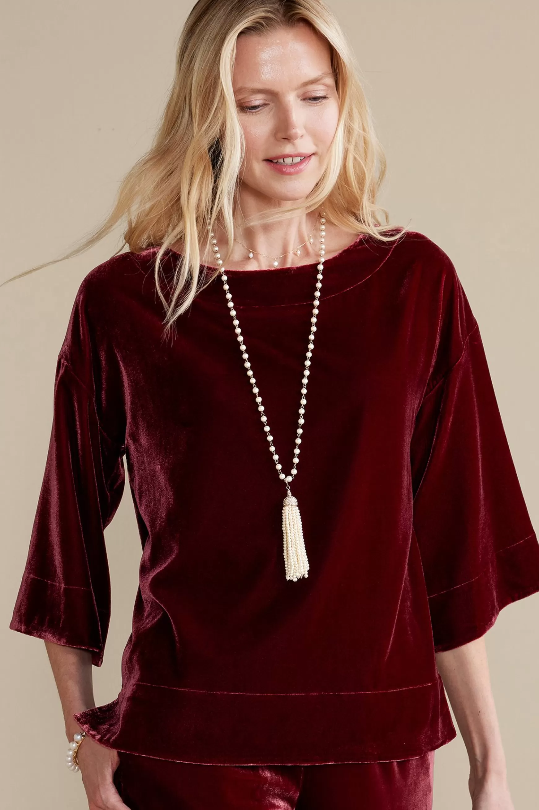 Soft Surroundings EVelvet Styles | three quarter length-Aria Velvet Top