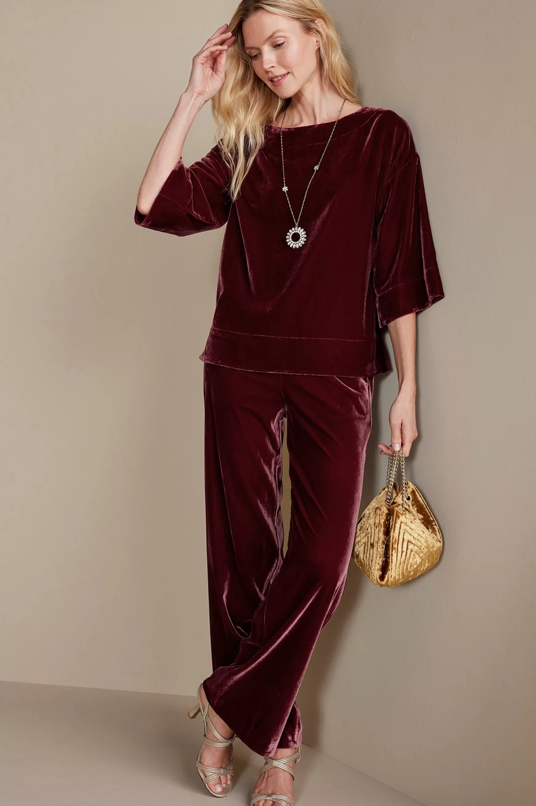 Soft Surroundings EVelvet Styles | full length-Aria Velvet Wide Leg Pants