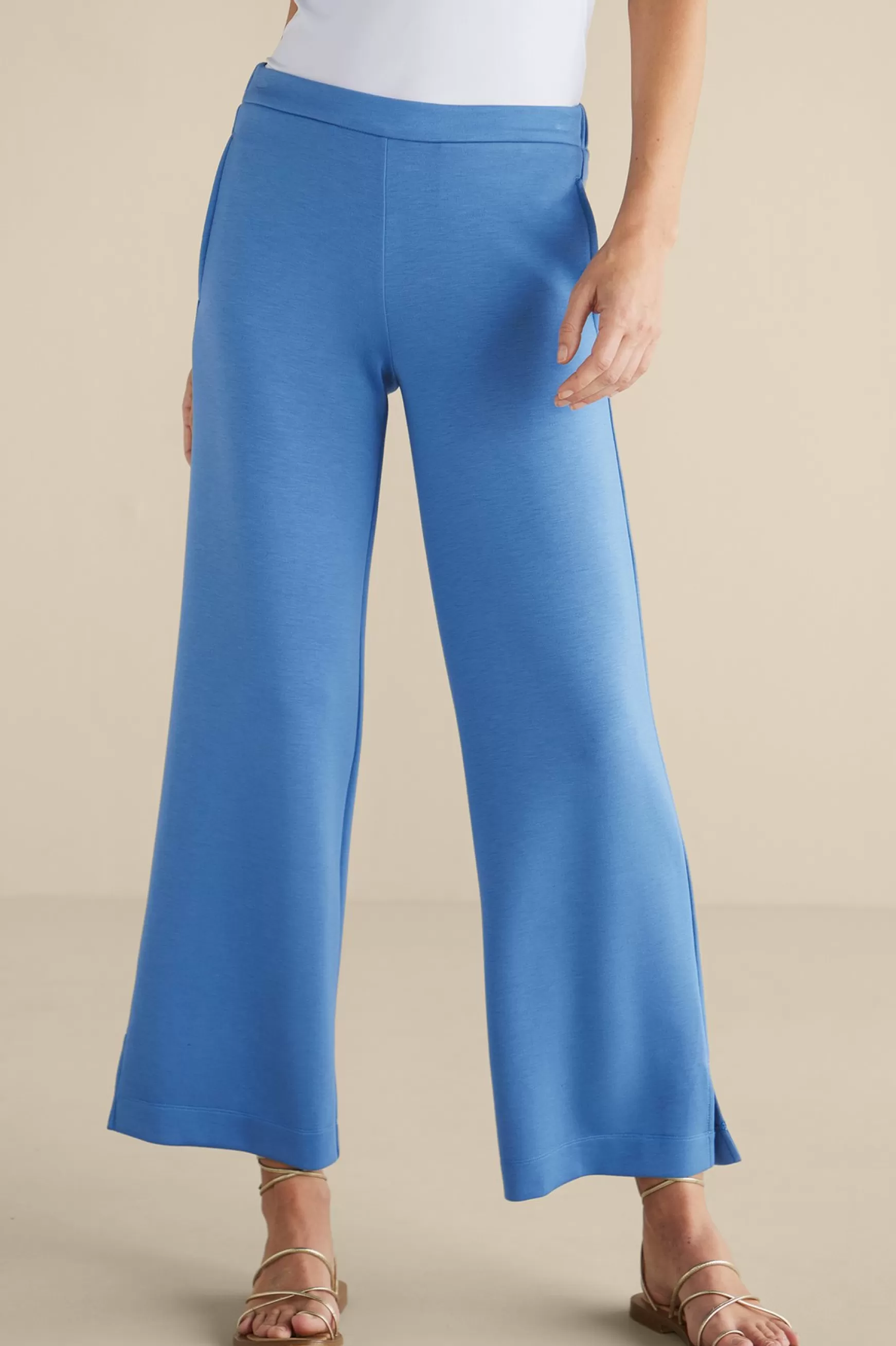 Soft Surroundings Into The Blues | full length-Ceri Knit Wide-Leg Pants