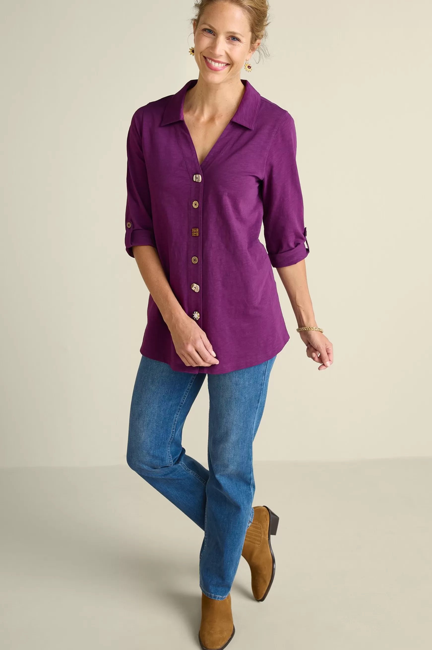 Soft Surroundings Vacation Shop | three quarter length-Danielle 3/4 Sleeve Tunic