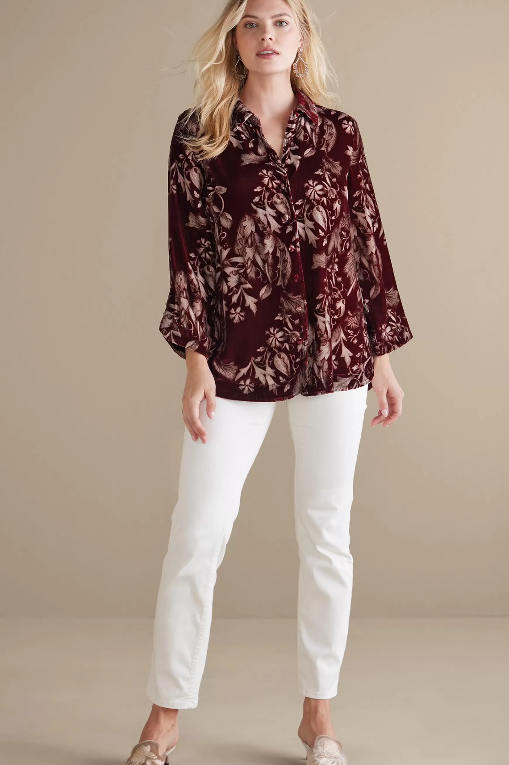 Soft Surroundings EVelvet Styles | elbow length-Icon Silk Velvet Poets Shirt