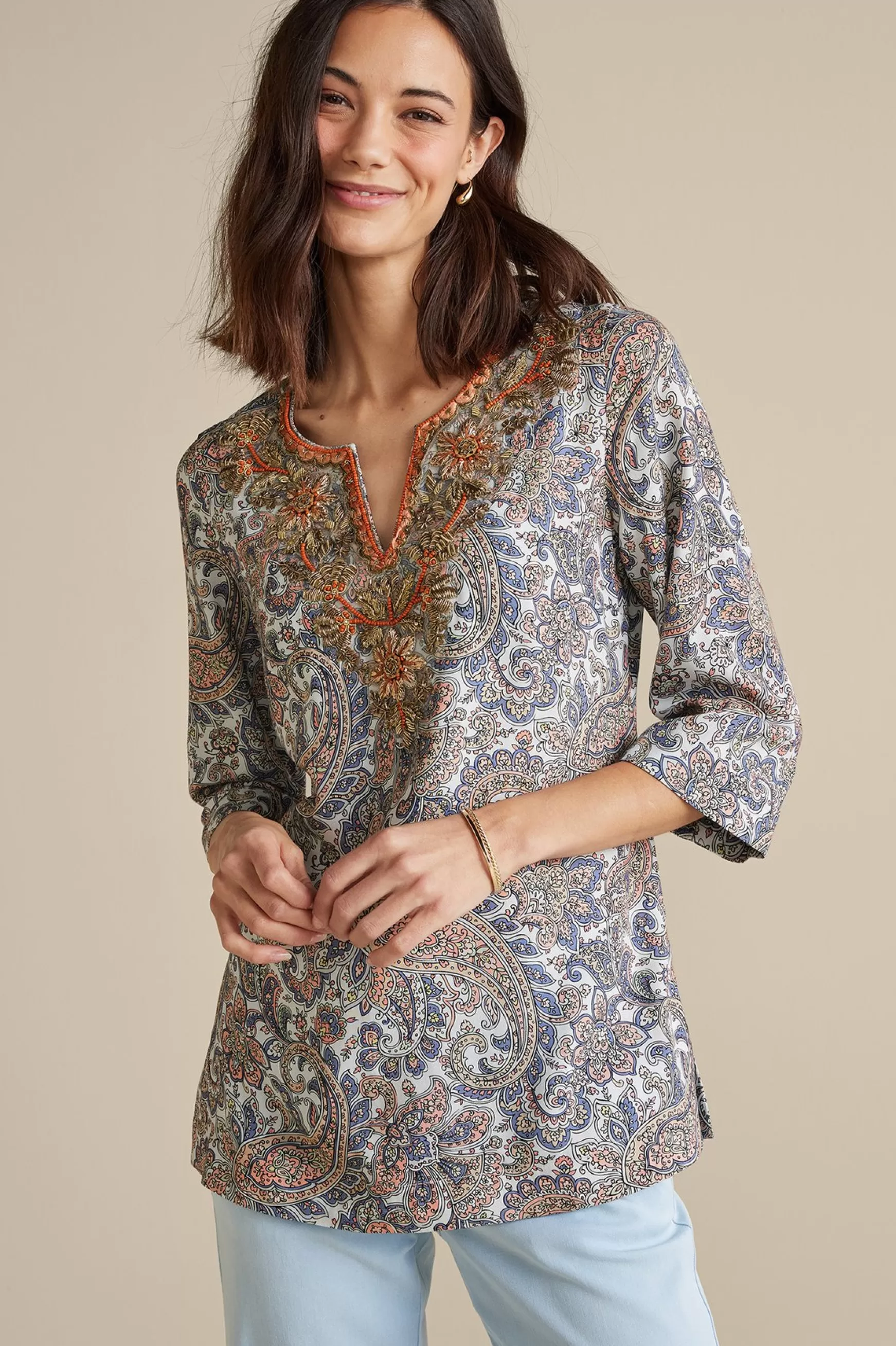 Soft Surroundings Global Artistry | long sleeve-Kaimana Embellished Tunic