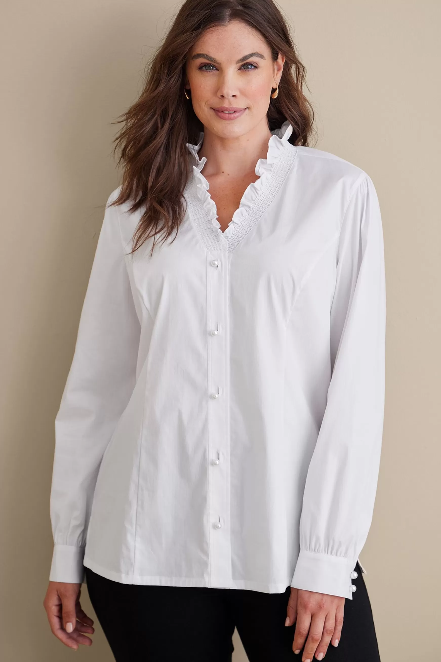 Soft Surroundings Feminine Flourish | long sleeve-Kata Ruffle Collar Shirt