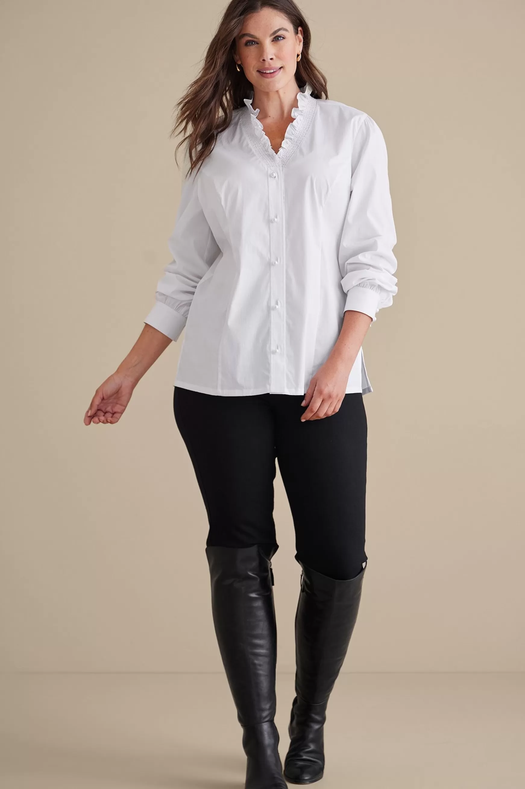 Soft Surroundings Feminine Flourish | long sleeve-Kata Ruffle Collar Shirt