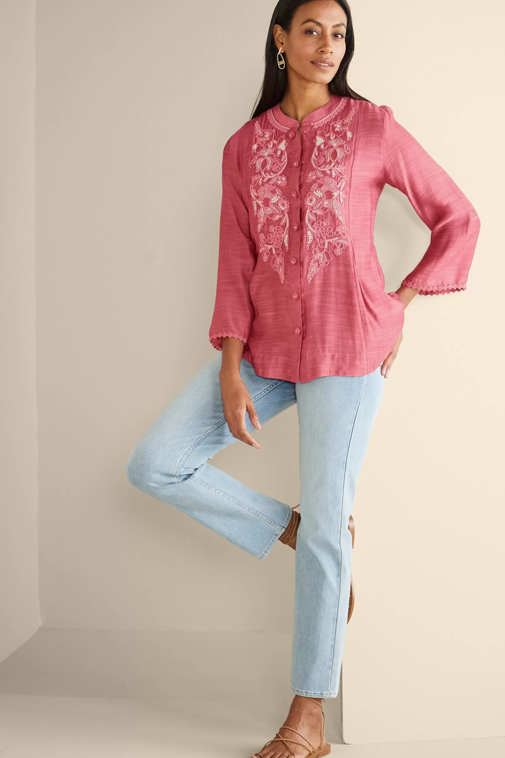 Soft Surroundings Feminine Flourish | Vacation Shop-Kateri Soutache Embroidered Top