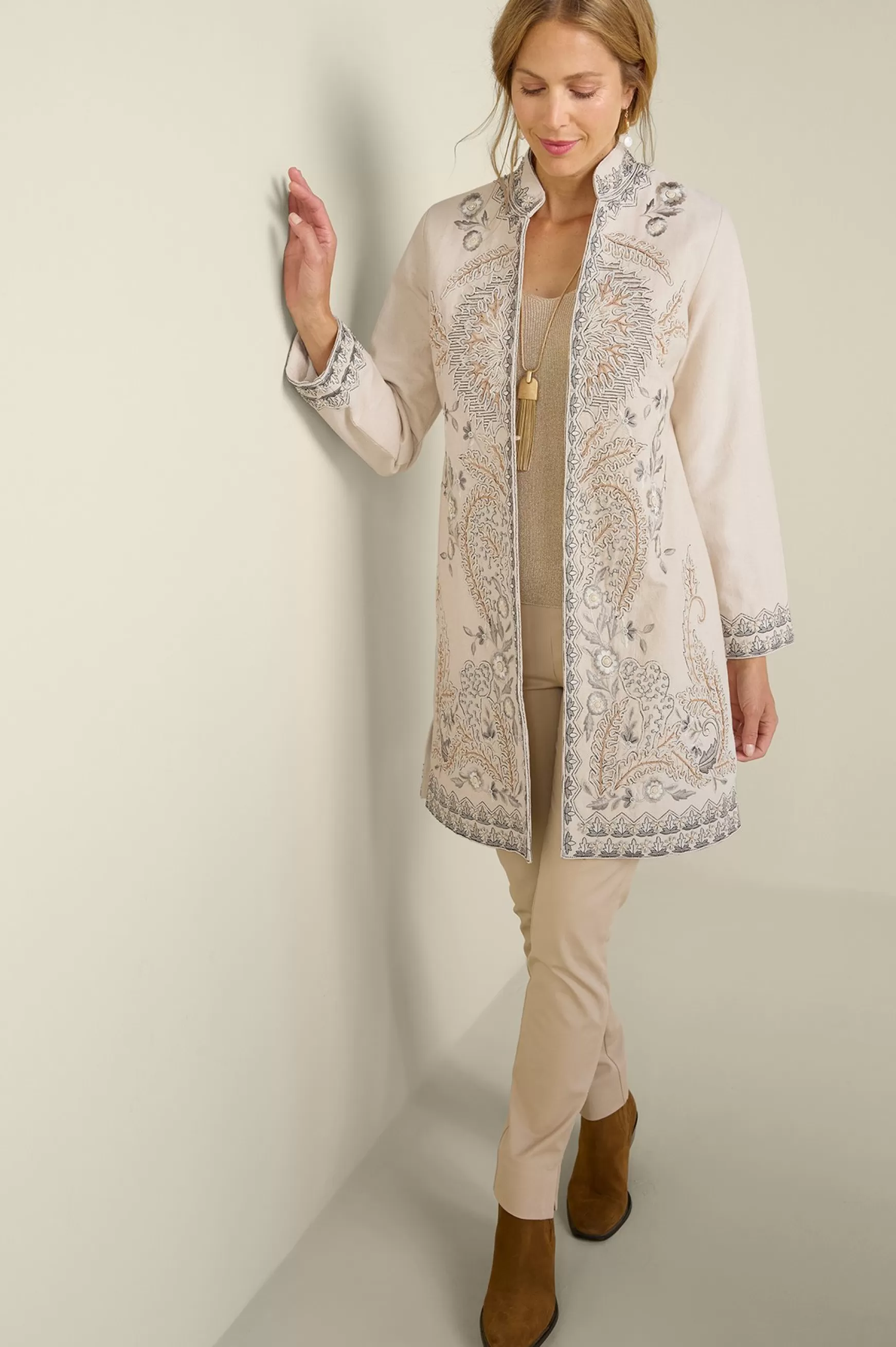 Soft Surroundings Feminine Flourish | Wear Now Styles-Kerala Embellished Natural Jacket