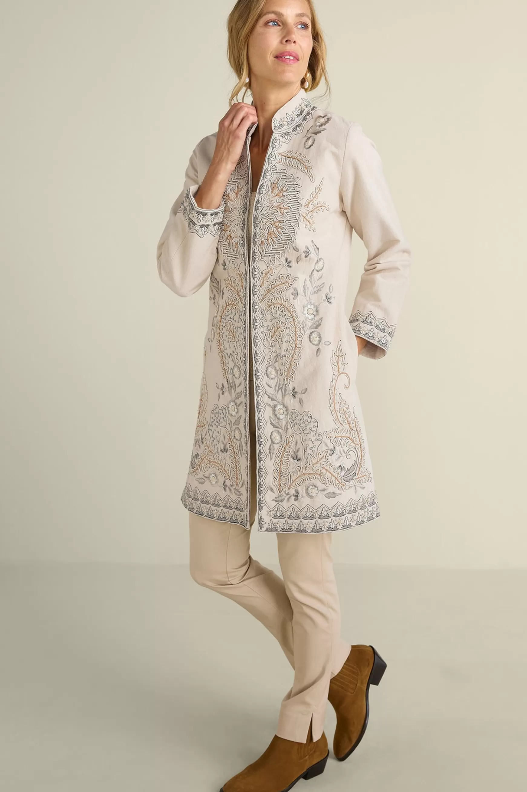 Soft Surroundings Feminine Flourish | Wear Now Styles-Kerala Embellished Natural Jacket