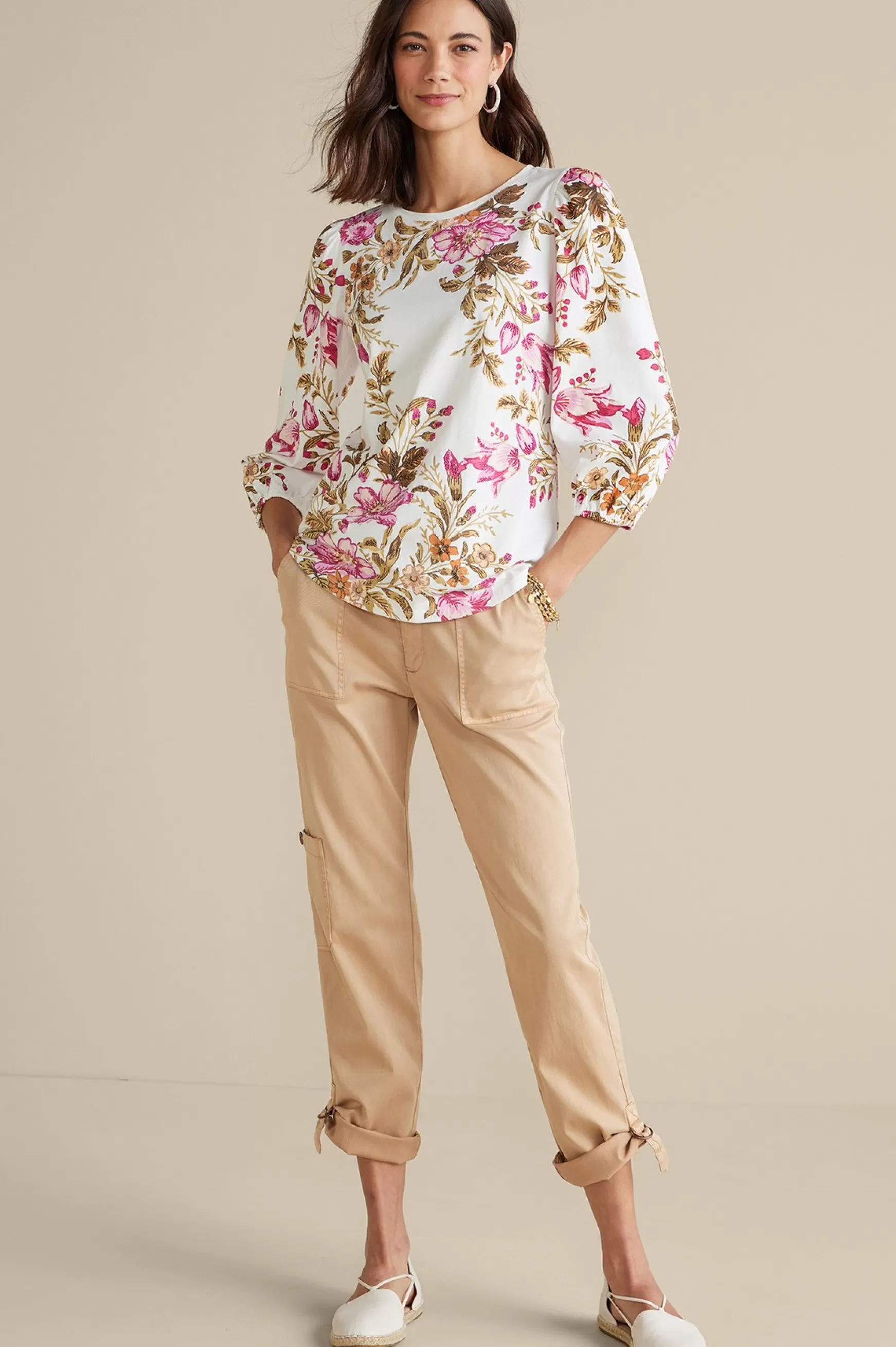 Soft Surroundings Feminine Flourish | three quarter length-Lesley Printed Top