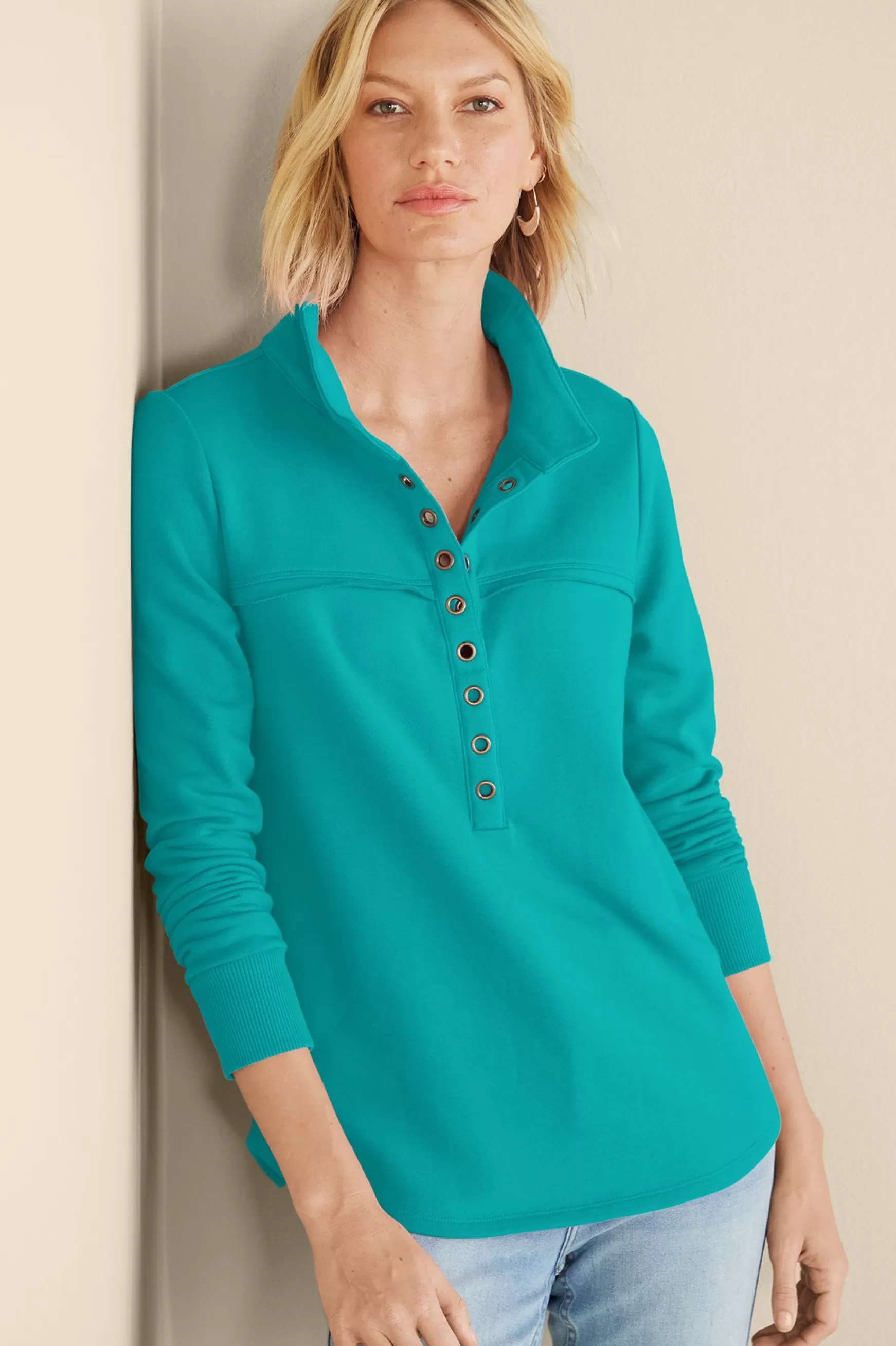 Soft Surroundings Into The Blues | Wear Now Styles-Neera French Terry Tunic