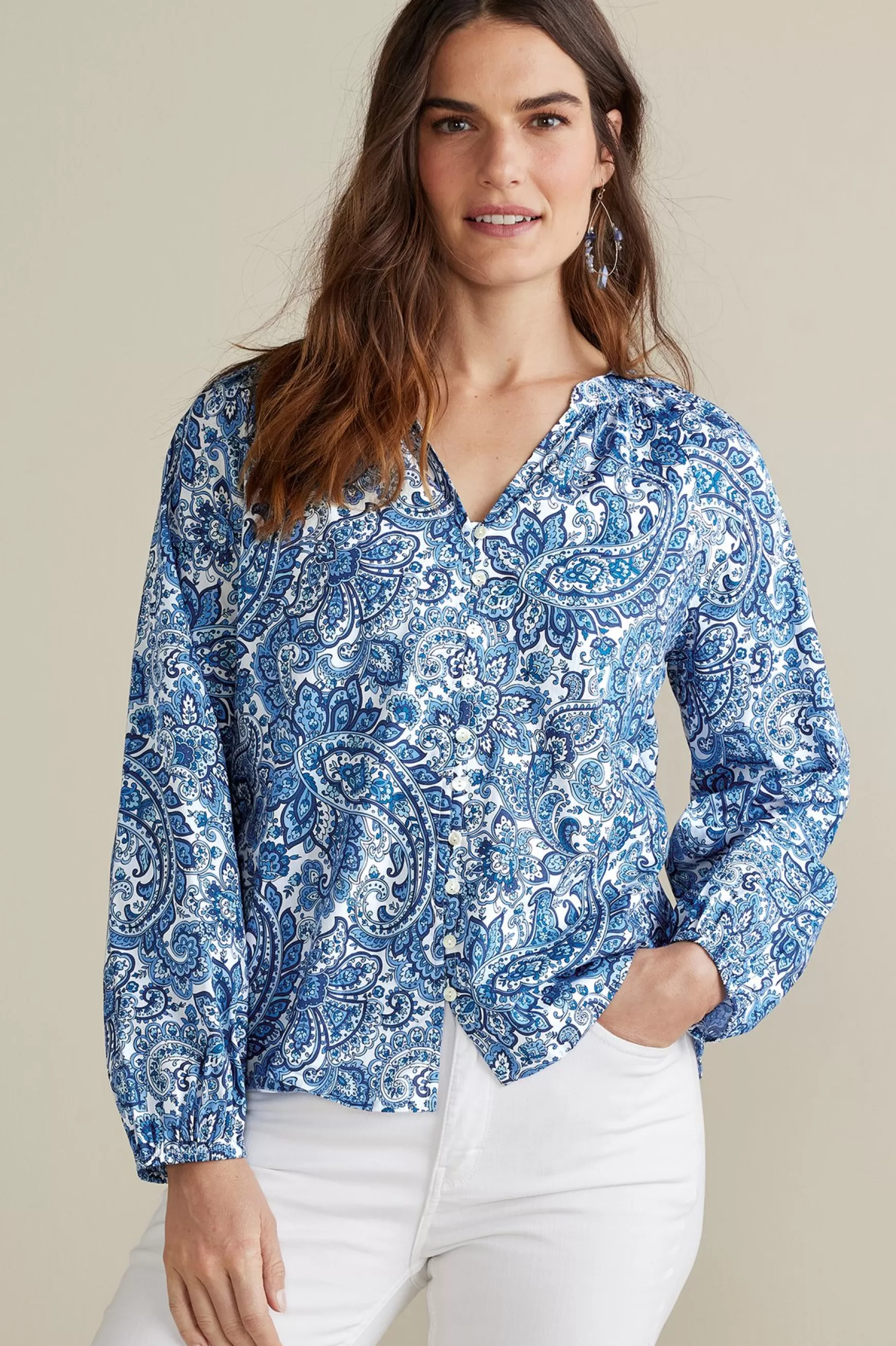 Soft Surroundings Into The Blues-Petites Celia Top