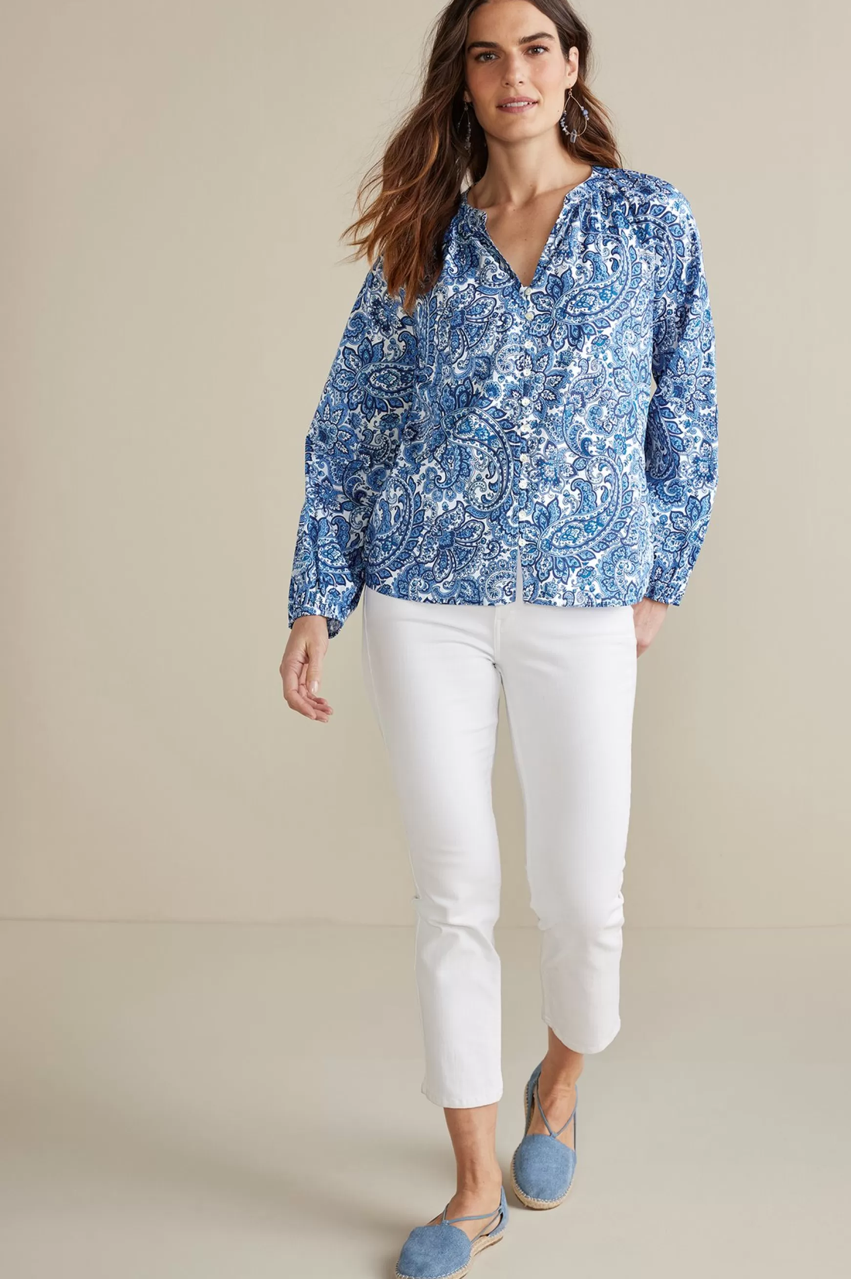 Soft Surroundings Into The Blues-Petites Celia Top