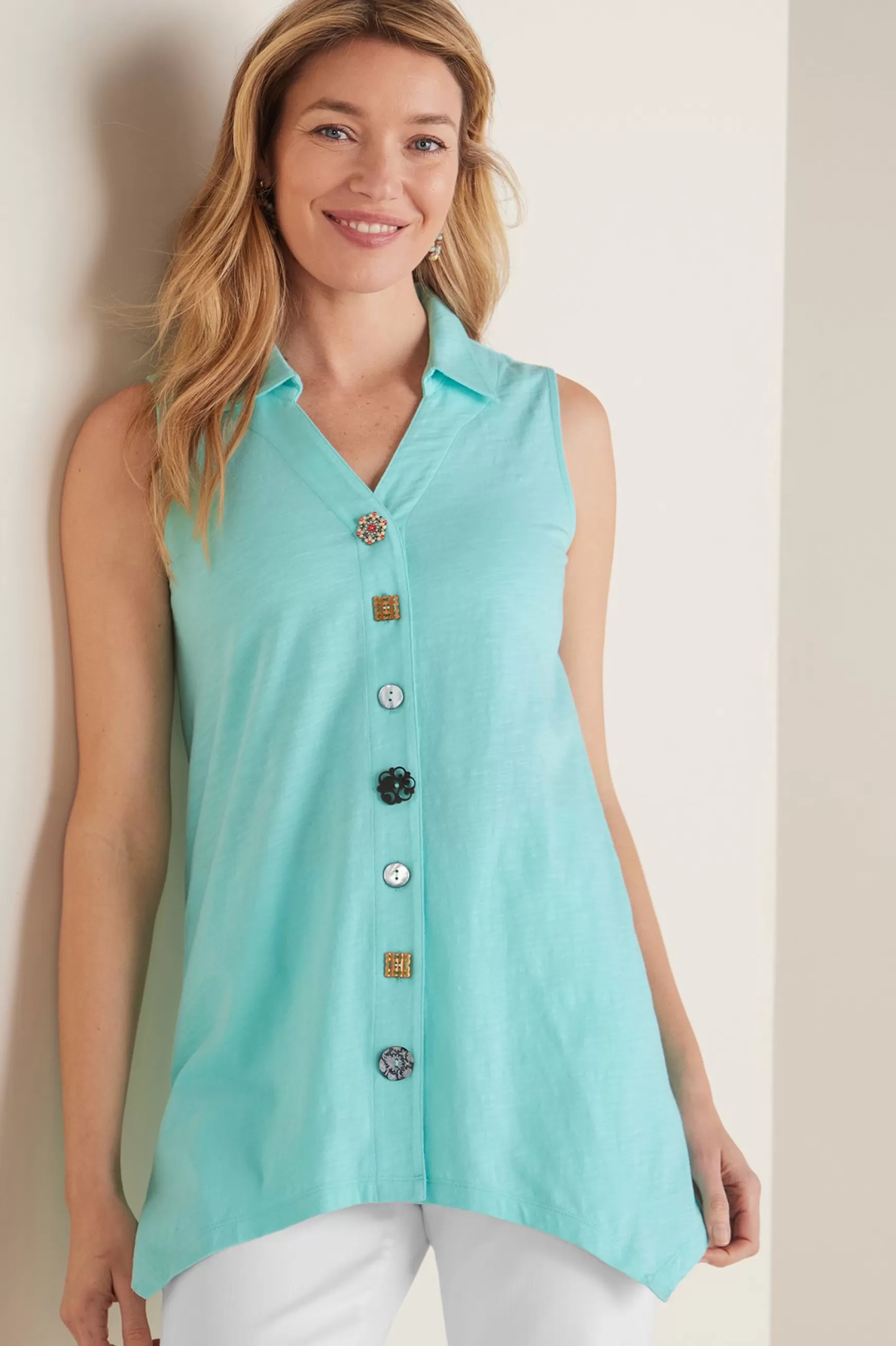 Soft Surroundings Everyday Styles-Petites Danielle Button Tank