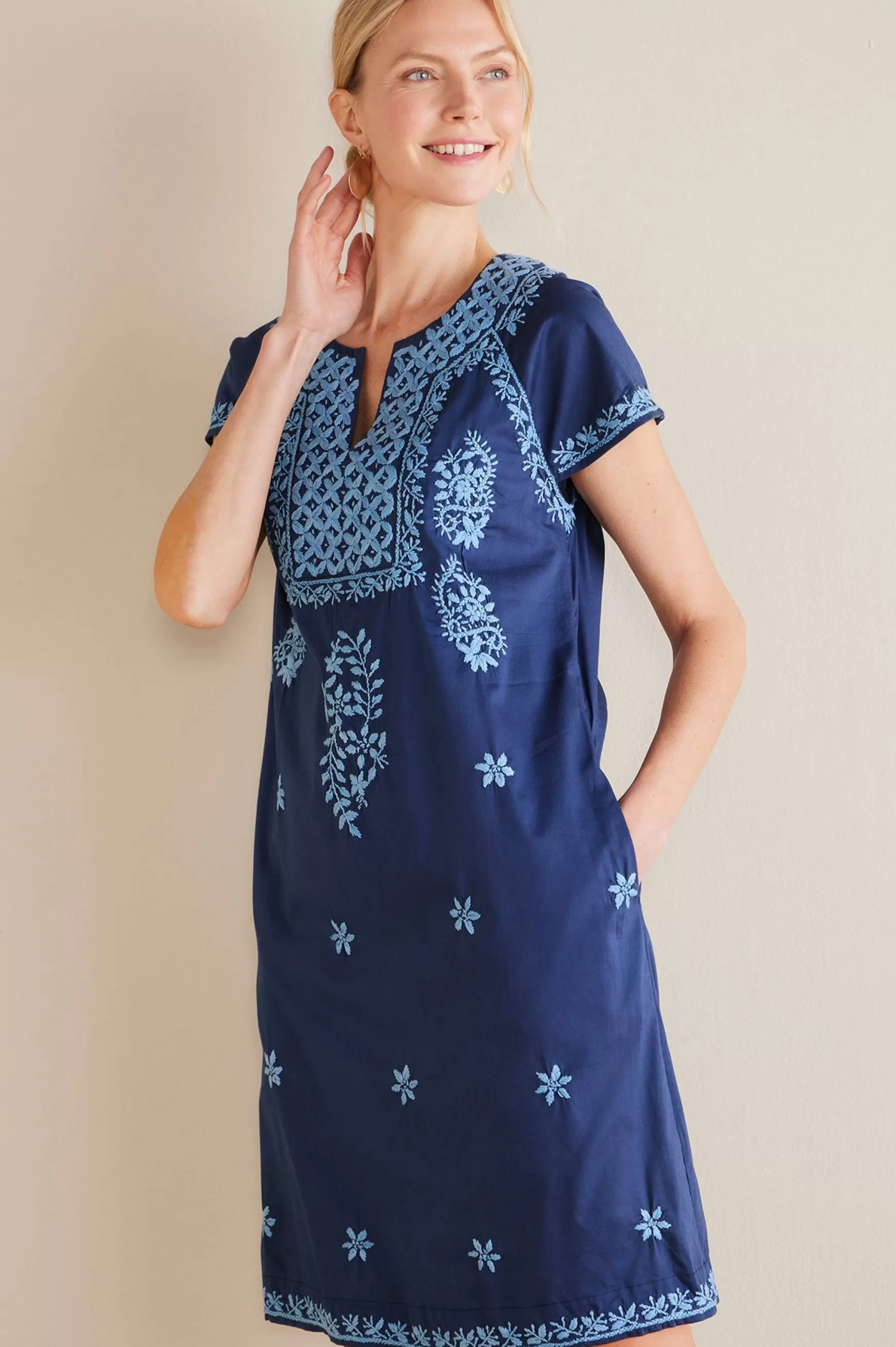 Soft Surroundings Into The Blues | Global Artistry-Petites Davina Short Dress