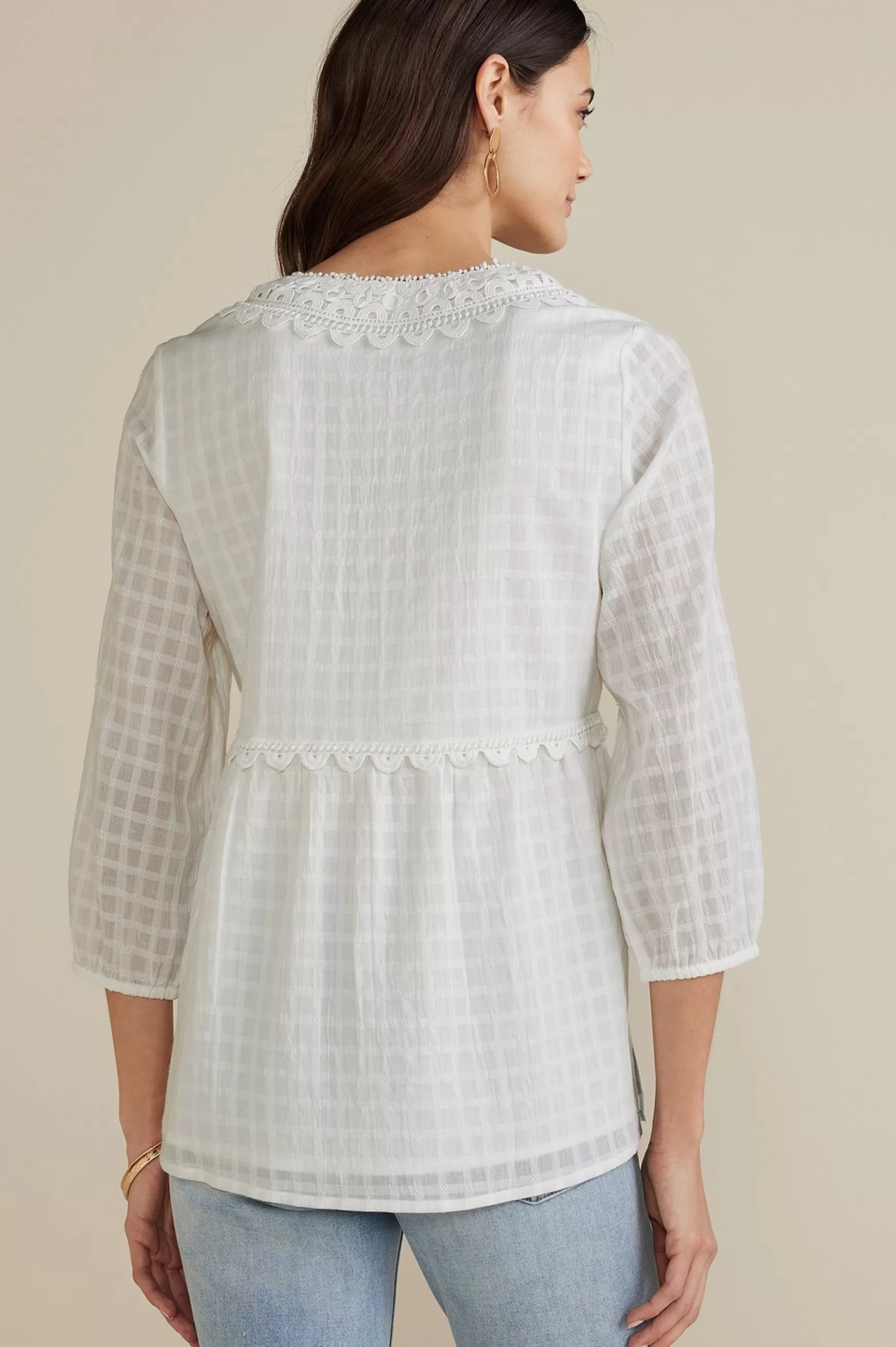 Soft Surroundings Gauze Shop-Petites Elodie Windowpane Gauze Top