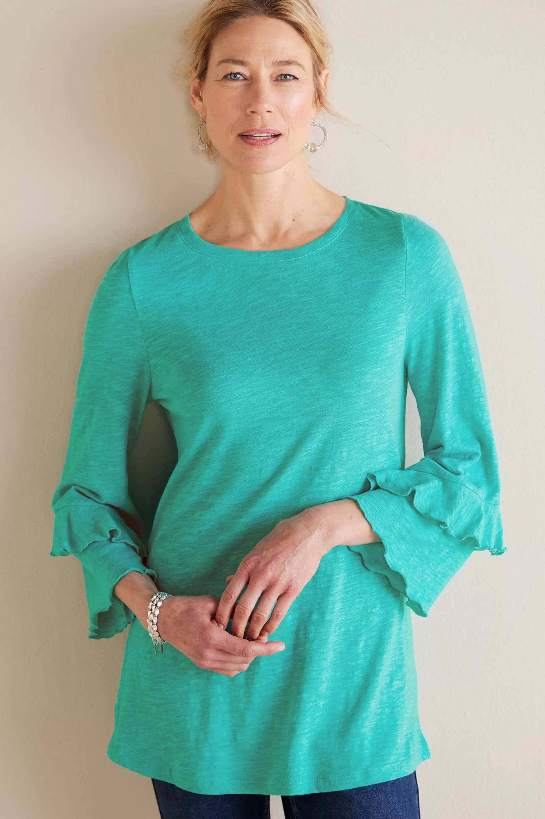 Soft Surroundings Feminine Flourish | Into The Blues-Petites Erin Linen Blend Tunic