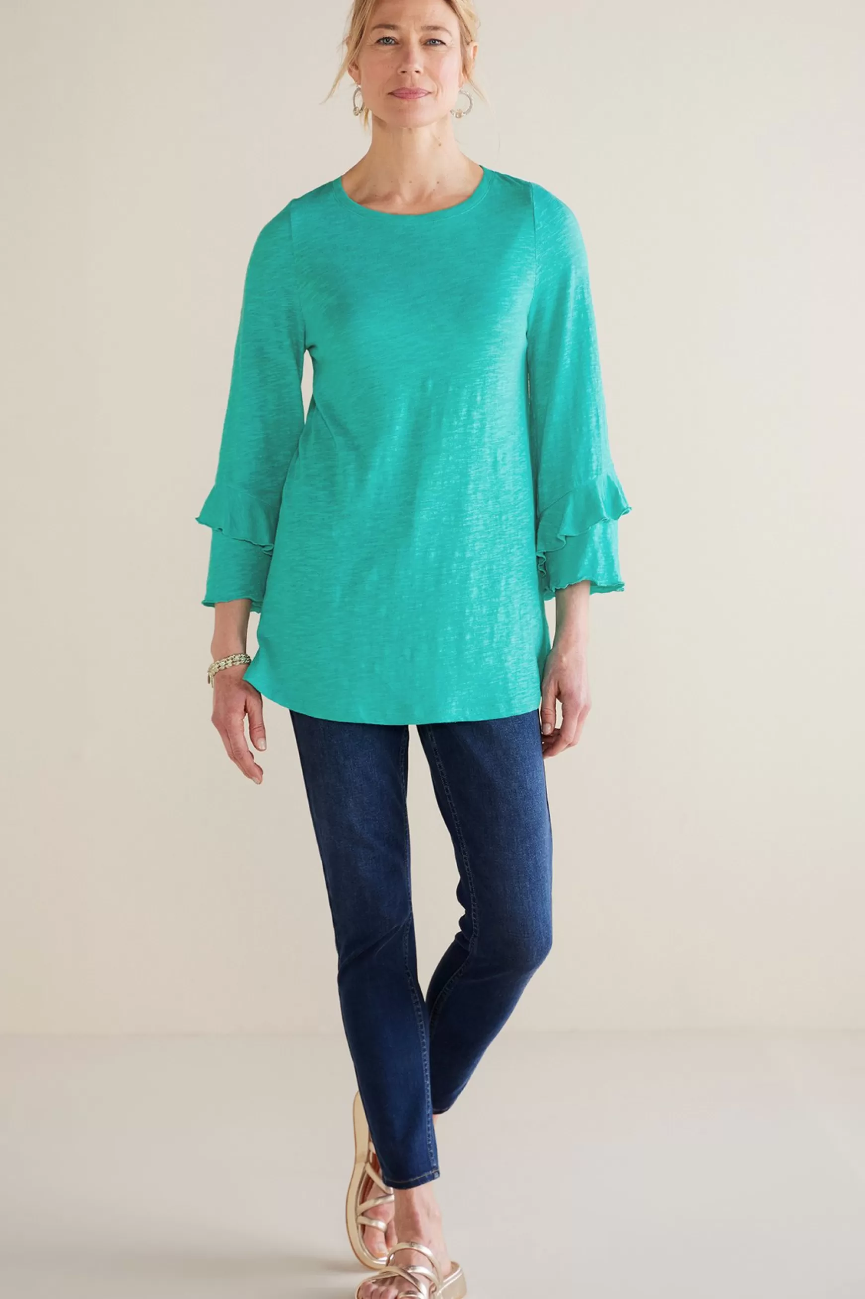 Soft Surroundings Feminine Flourish | Into The Blues-Petites Erin Linen Blend Tunic