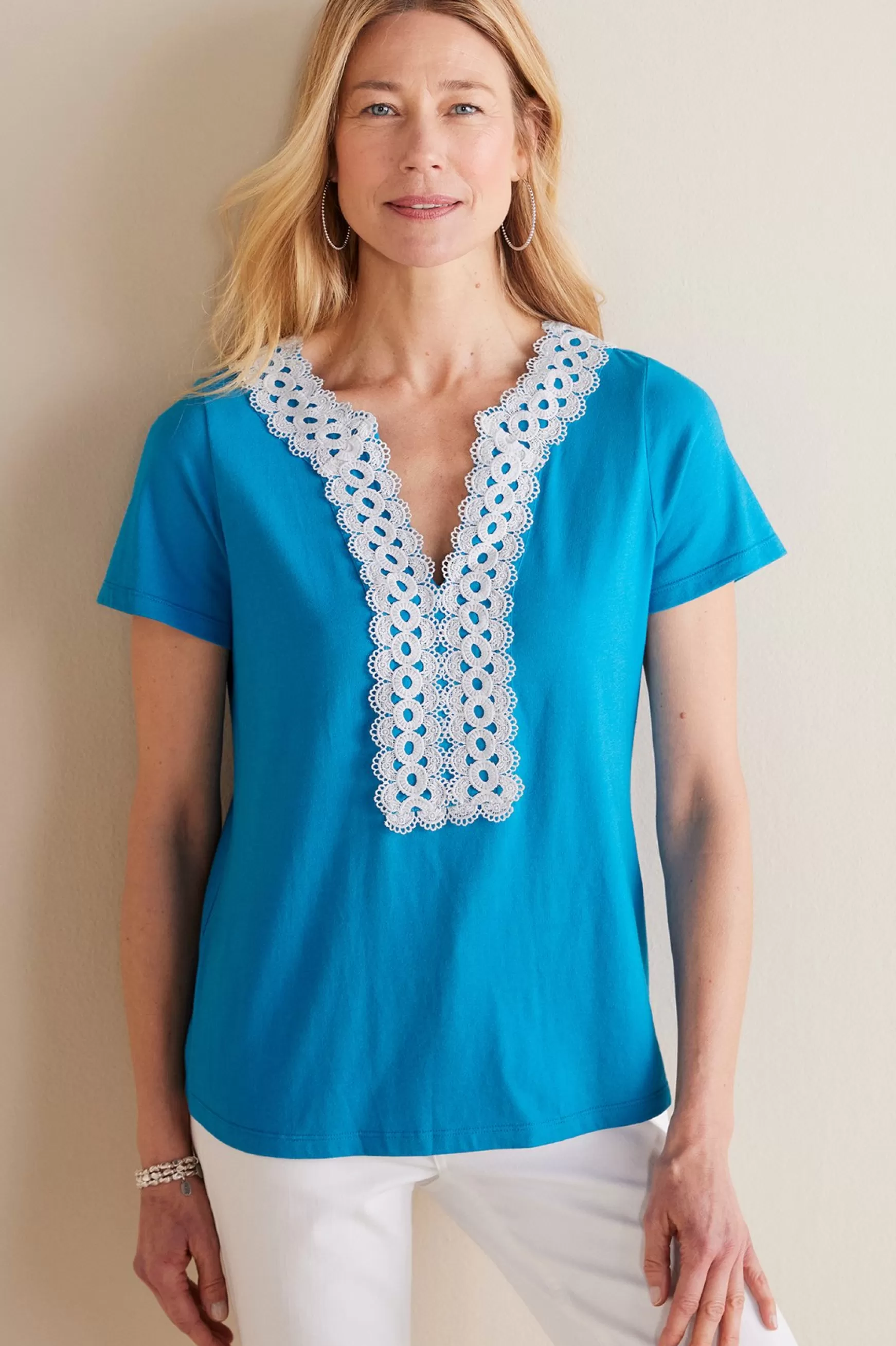 Soft Surroundings Into The Blues | Global Artistry-Petites Kaitlyn Embellished Knit Tee