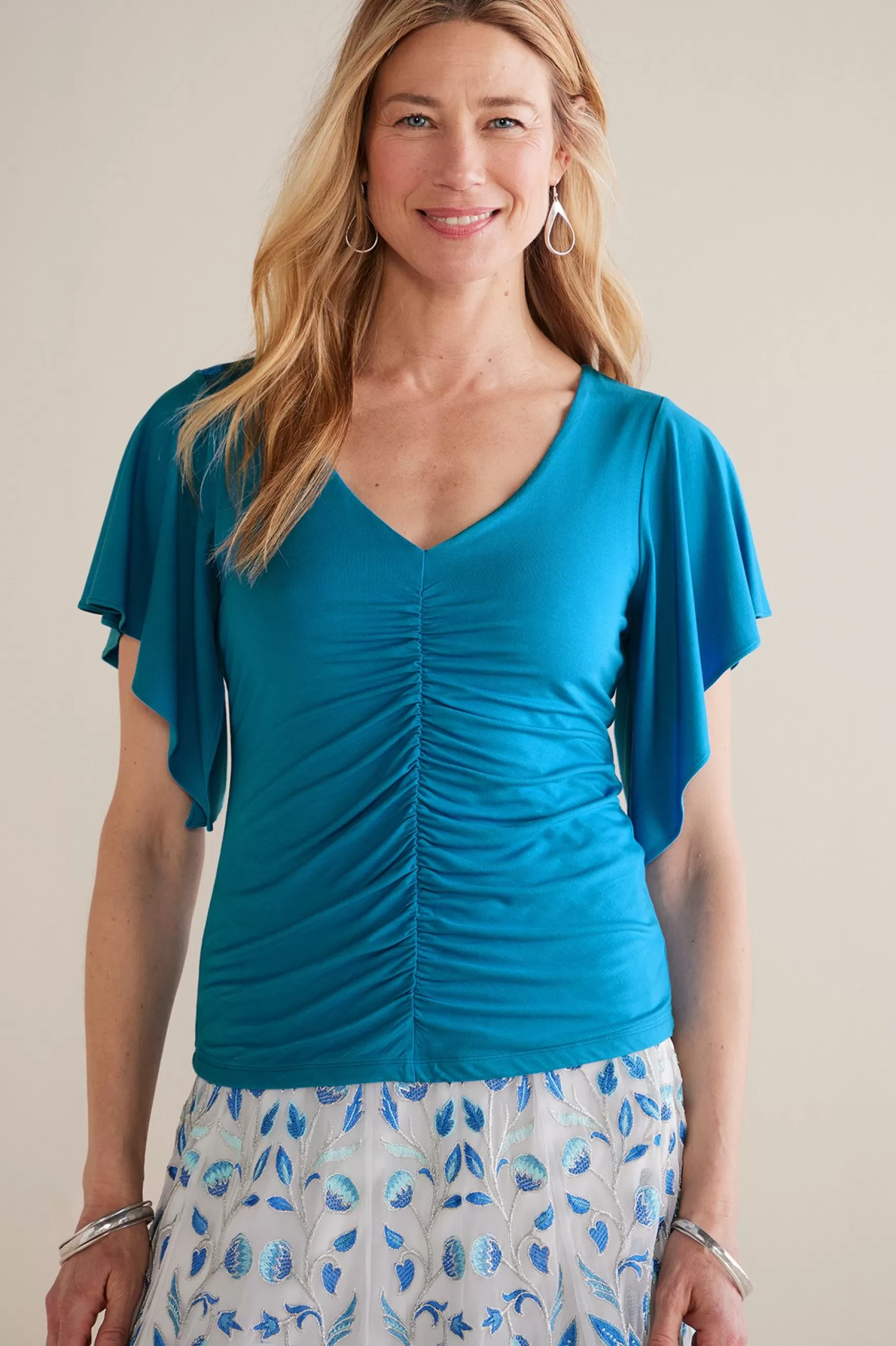 Soft Surroundings Feminine Flourish | Into The Blues-Petites Leya Ruched Top