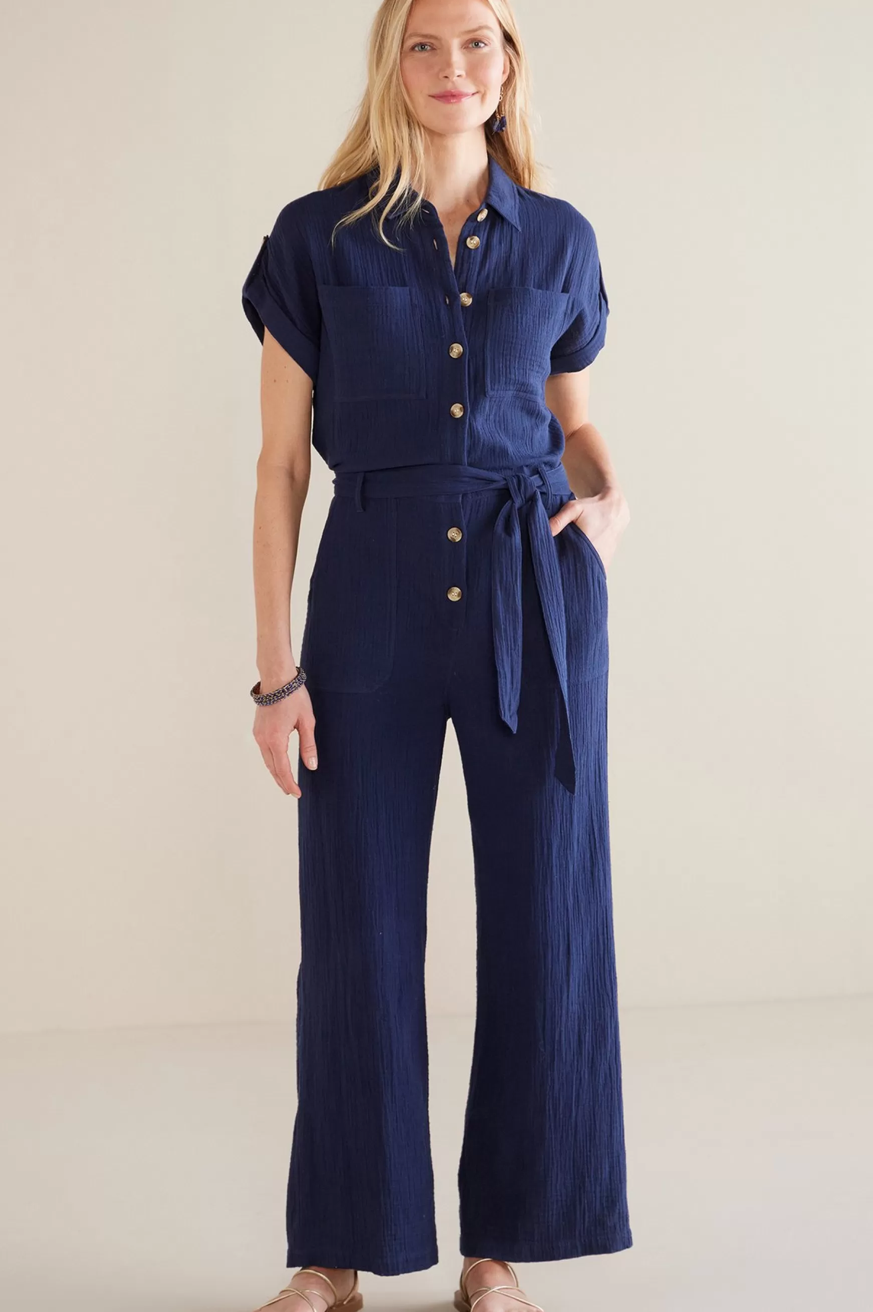 Soft Surroundings Into The Blues | Gauze Shop-Petites Natasha Gauze Jumpsuit