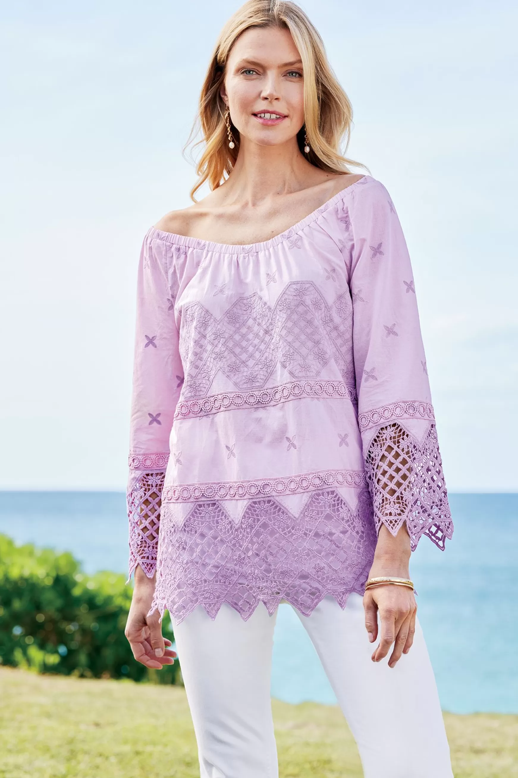 Soft Surroundings Feminine Flourish | Global Artistry-Petites Pilar Off the Shoulder Top