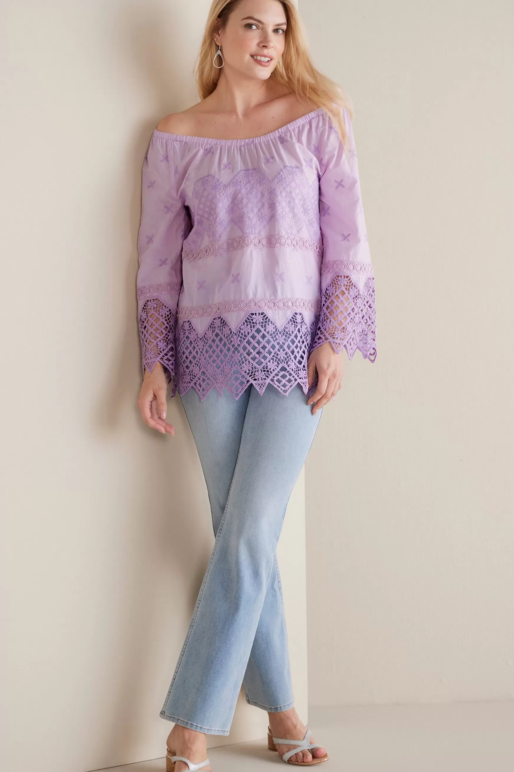 Soft Surroundings Feminine Flourish | Global Artistry-Petites Pilar Off the Shoulder Top