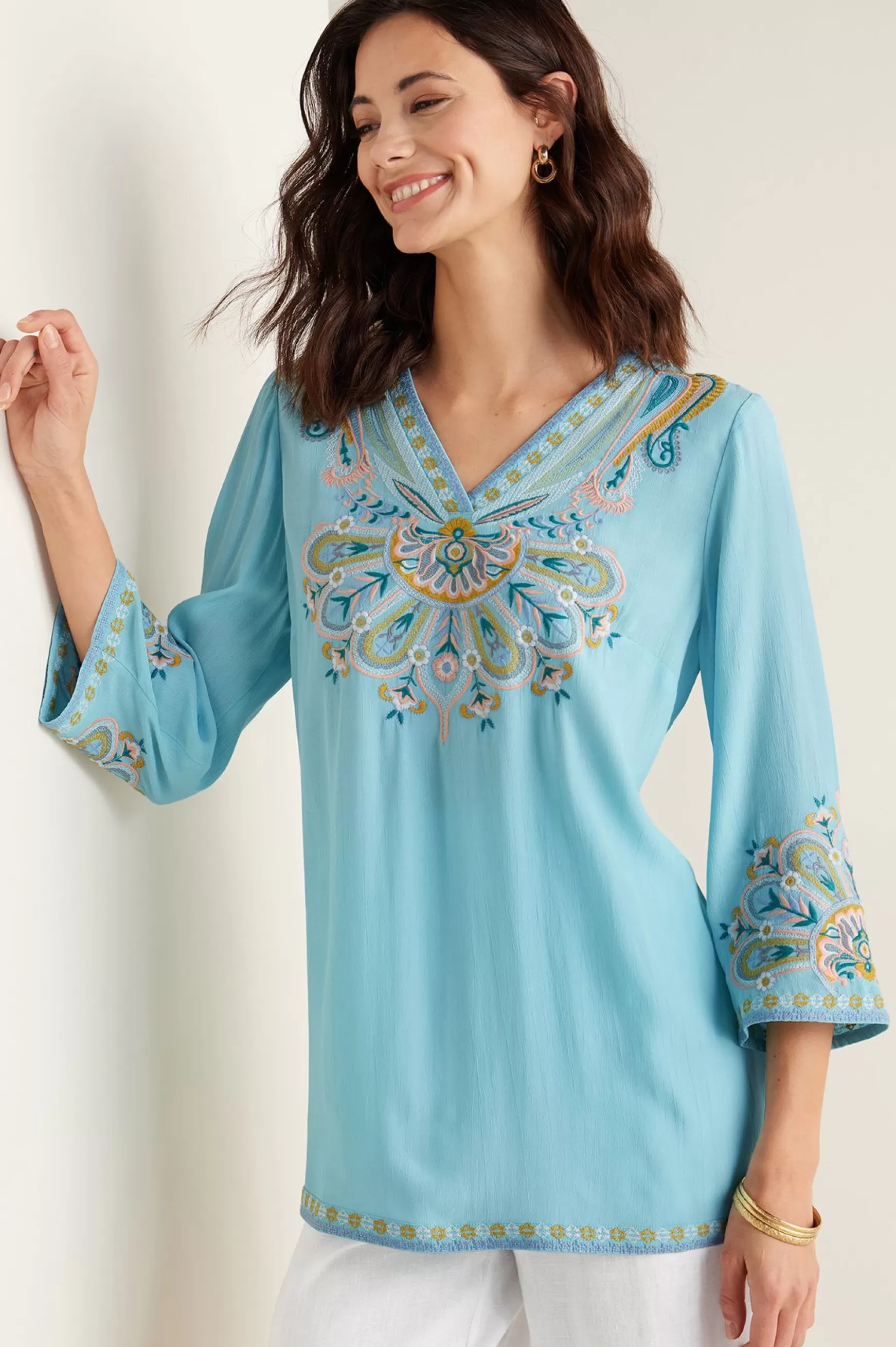 Soft Surroundings Into The Blues | Global Artistry-Petites River Island Tunic