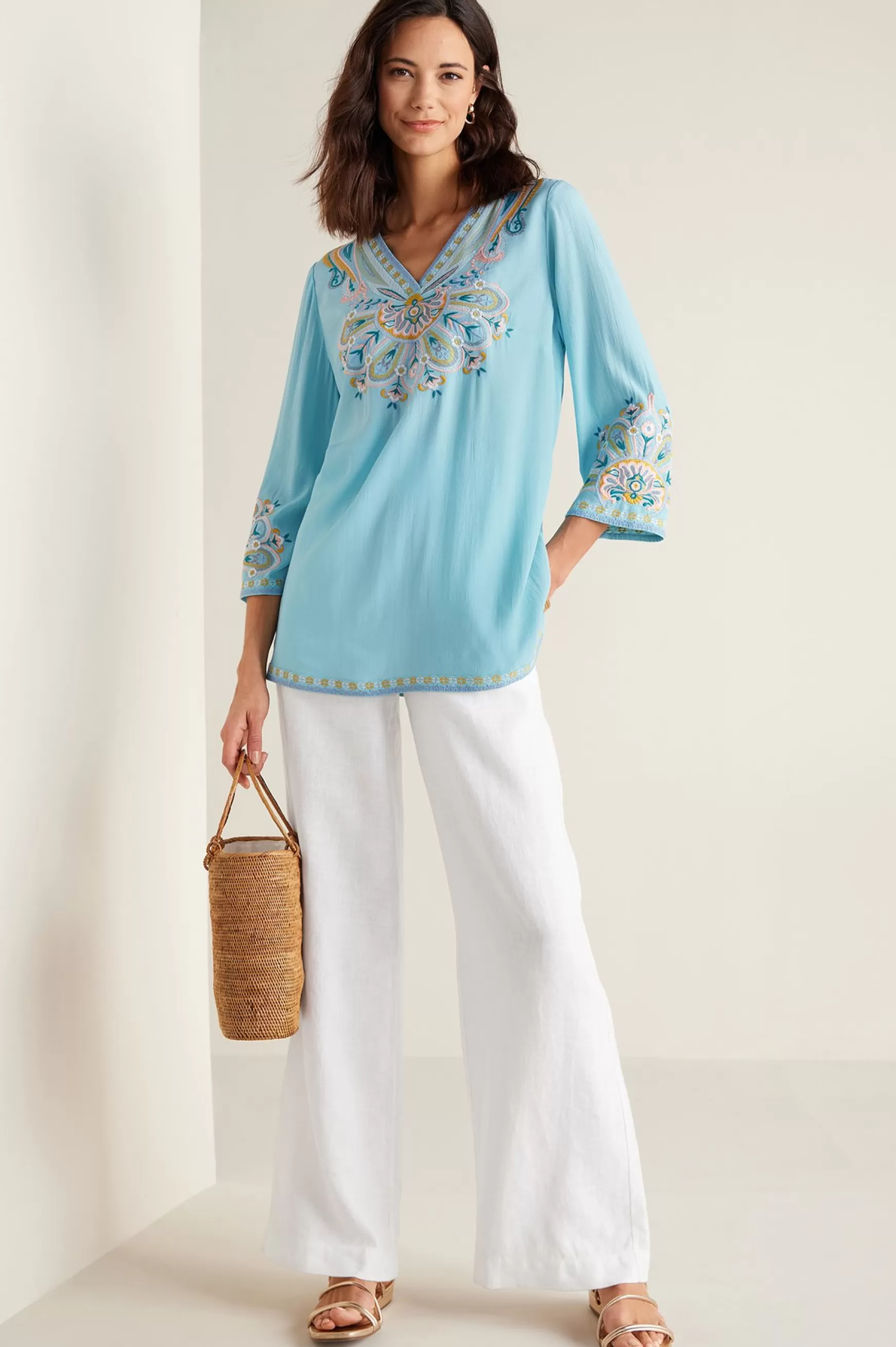 Soft Surroundings Into The Blues | Global Artistry-Petites River Island Tunic