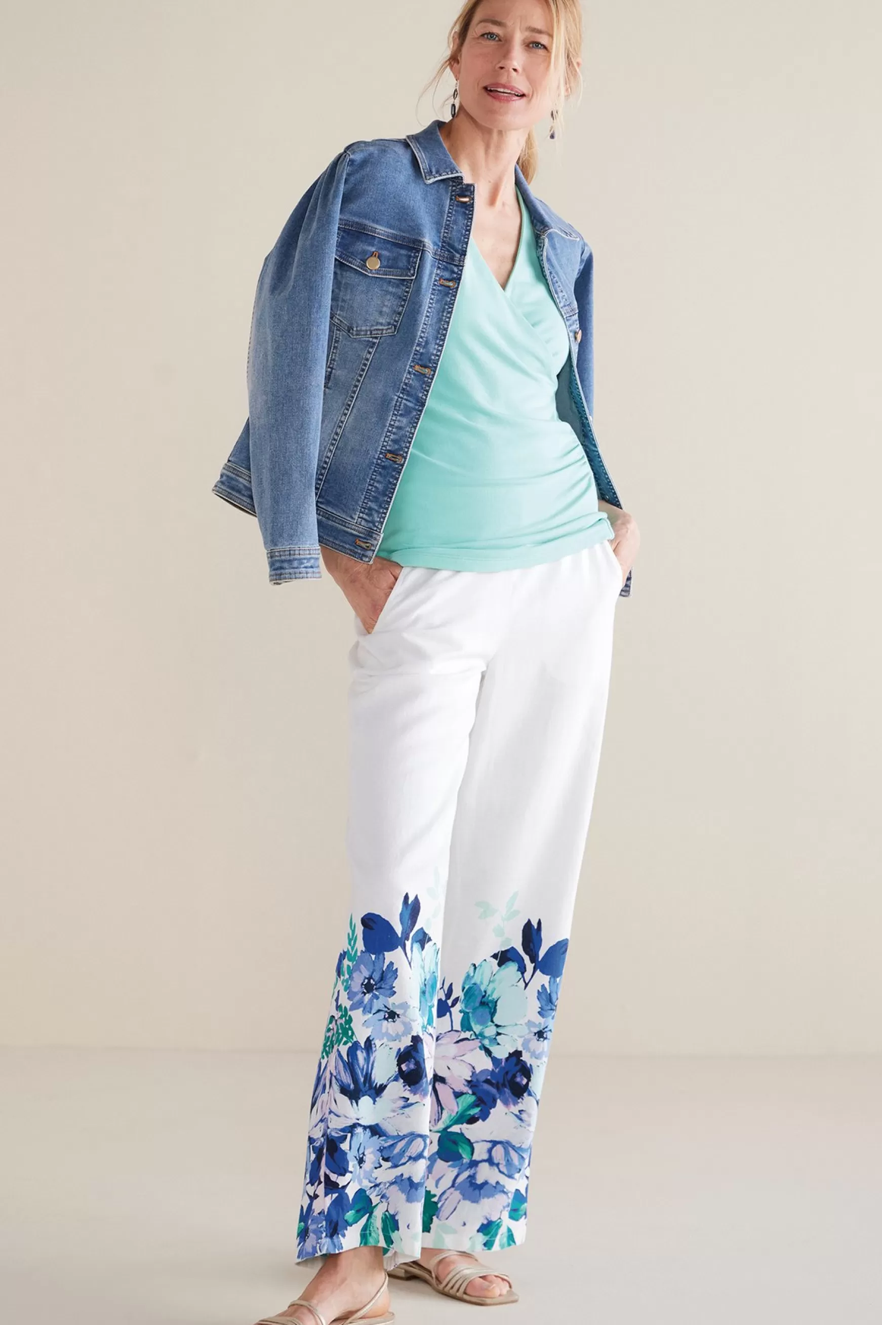 Soft Surroundings Into The Blues | The Floral Shop-Petites Ronna Linen Blend Wide Leg Pants