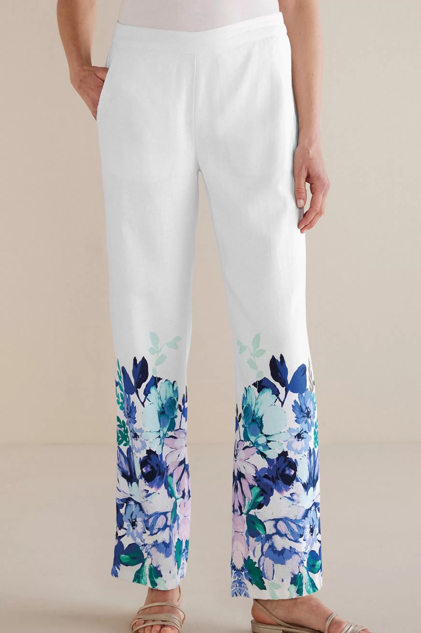 Soft Surroundings Into The Blues | The Floral Shop-Petites Ronna Linen Blend Wide Leg Pants