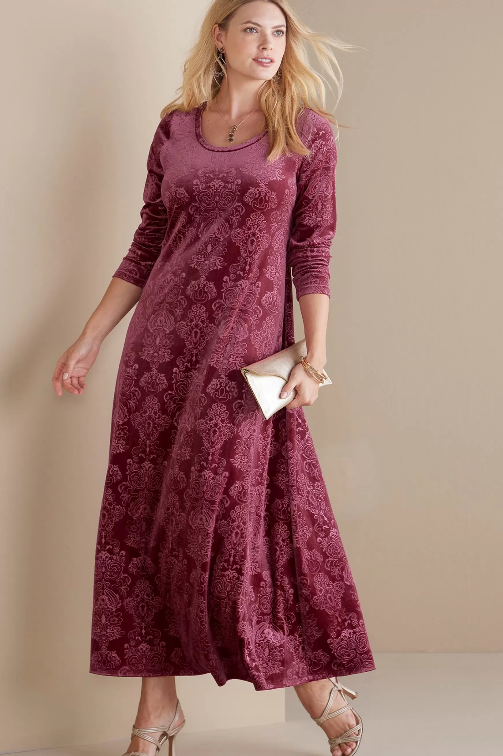 Soft Surroundings Feminine Flourish | Dresses-Petites Santiago Embossed Velvet Dress