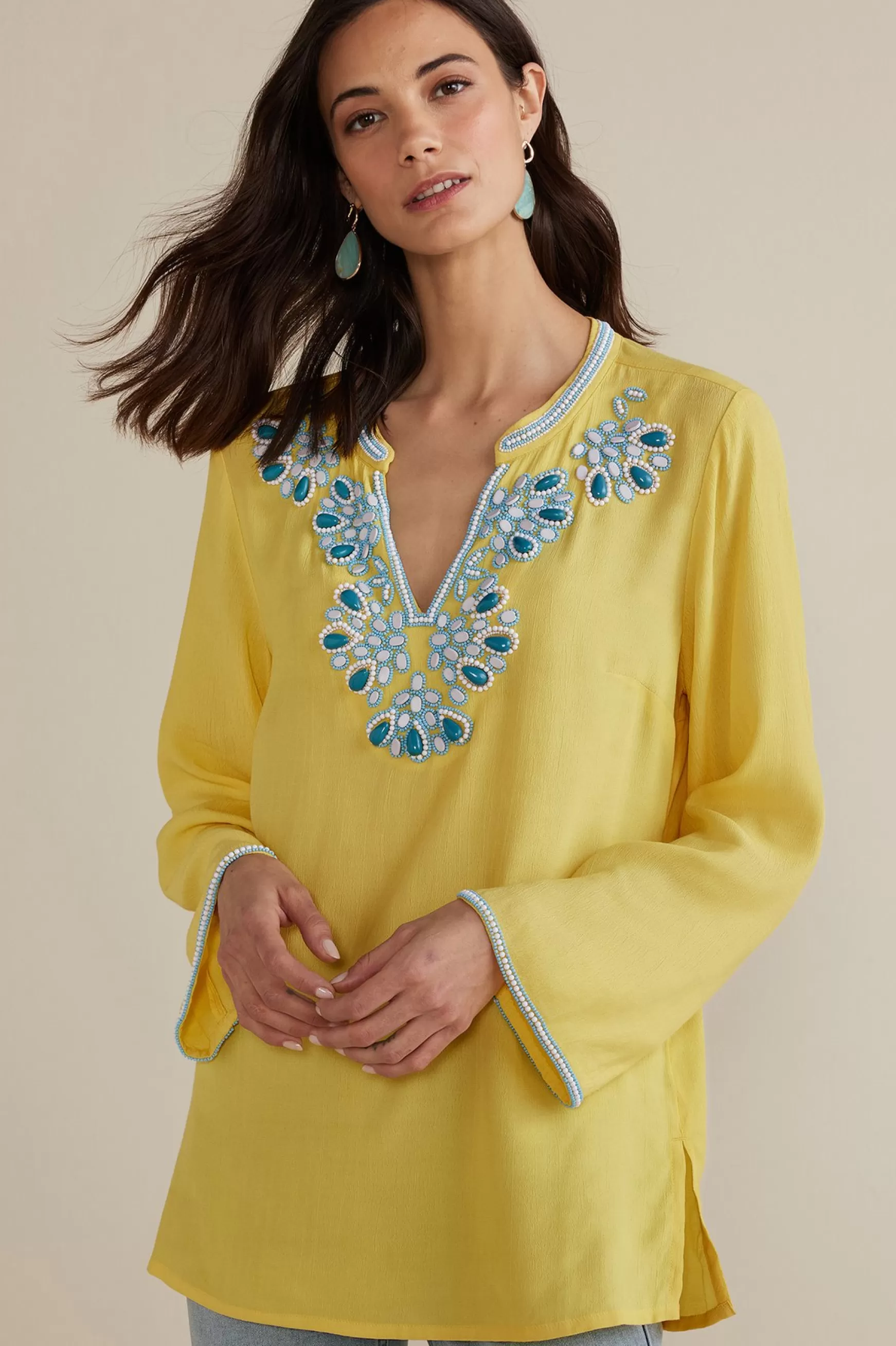 Soft Surroundings Global Artistry-Petites Soraya Embellished Tunic