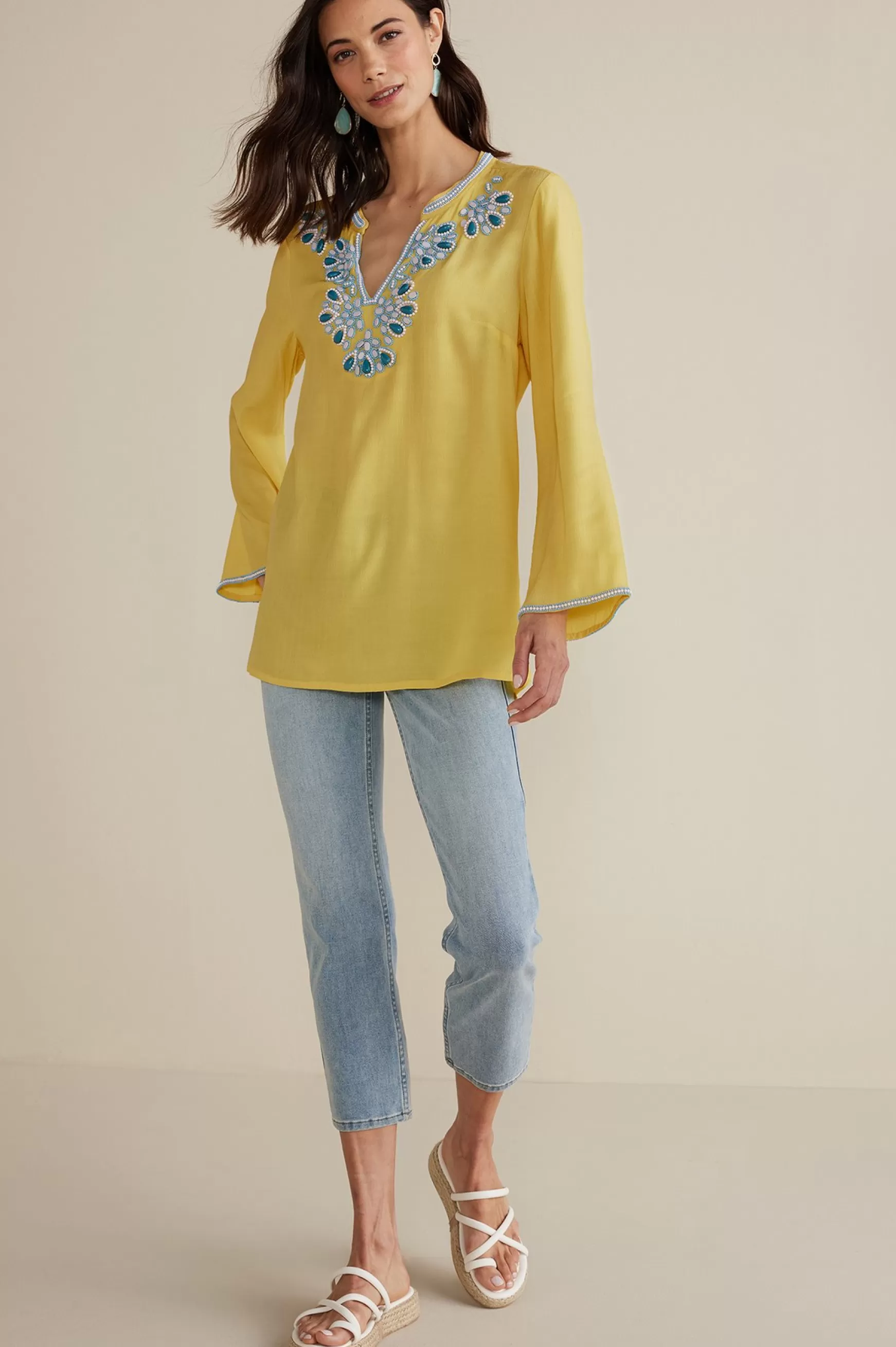 Soft Surroundings Global Artistry-Petites Soraya Embellished Tunic