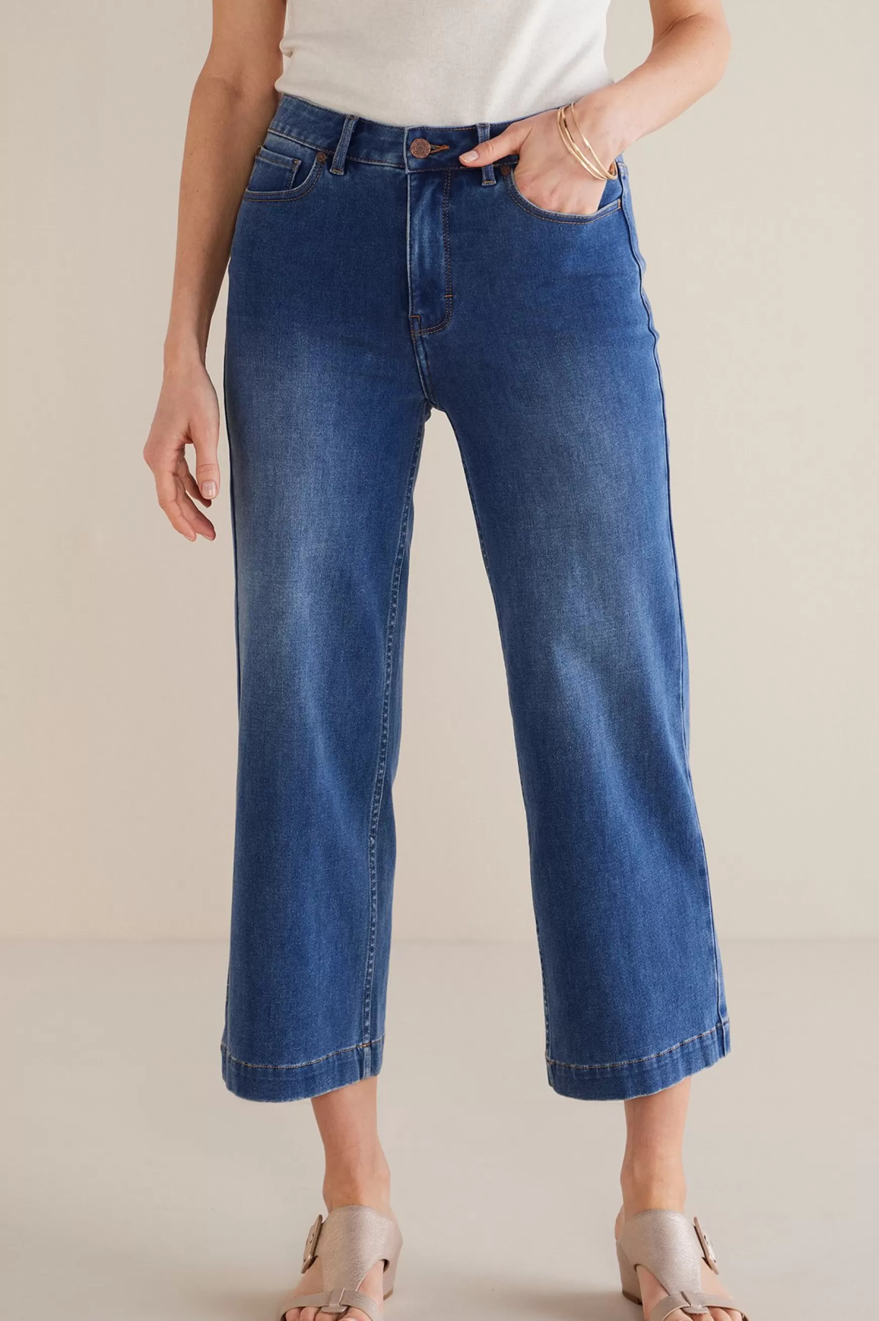 Soft Surroundings Jeans-Petites Ultimate Denim Wide Leg Crop Jeans