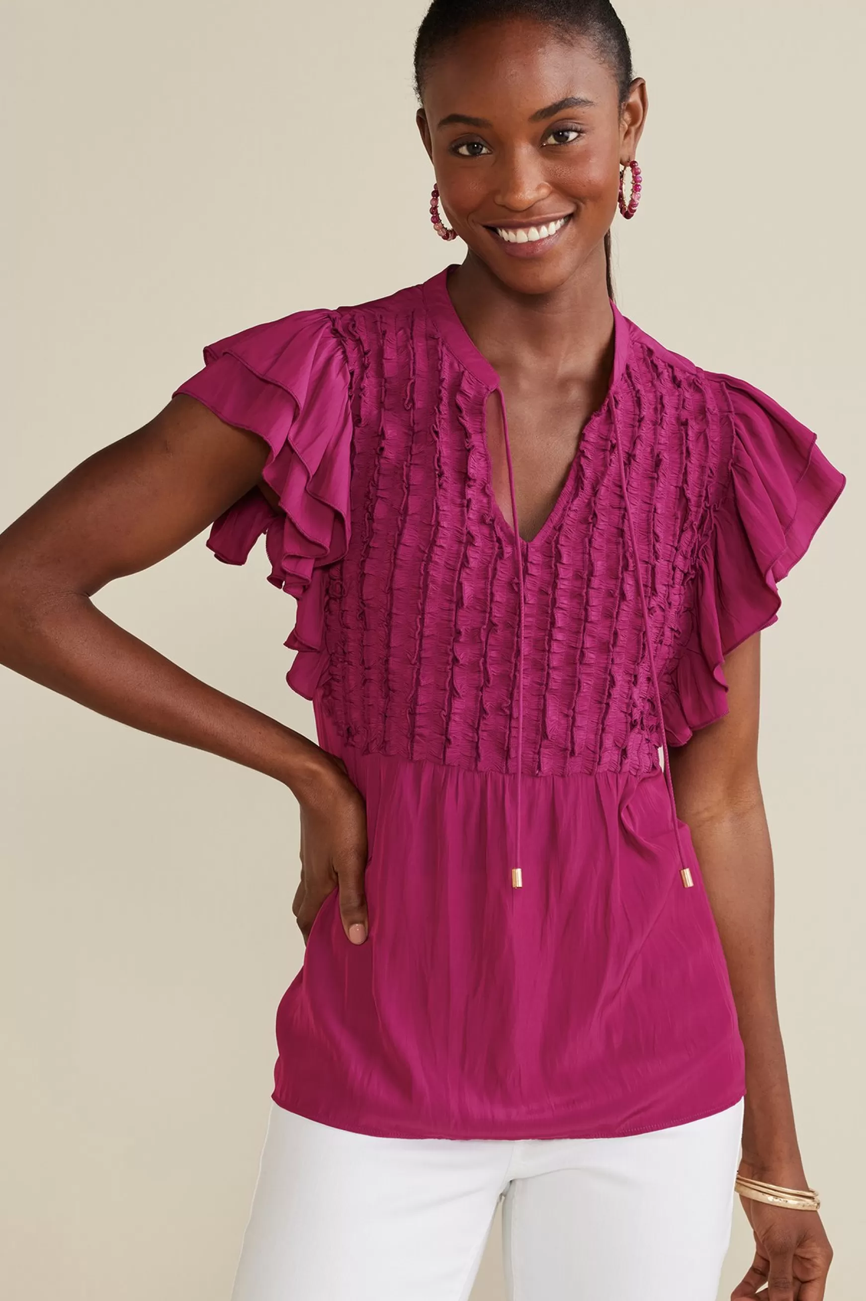 Soft Surroundings Feminine Flourish-Petites Victoria Ruffle Tunic