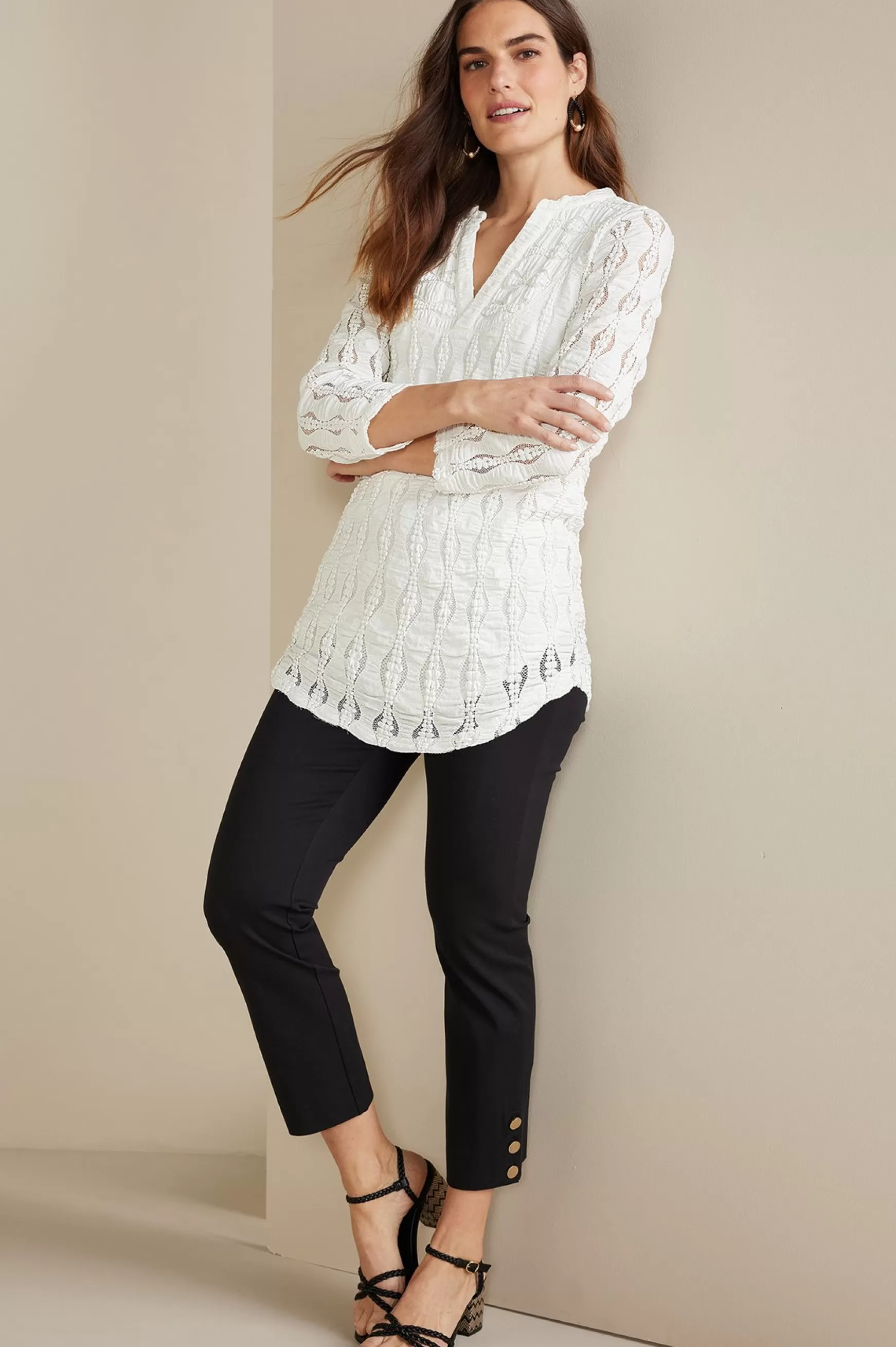 Soft Surroundings three quarter length | pullovers-Priya Knit Lace Tunic