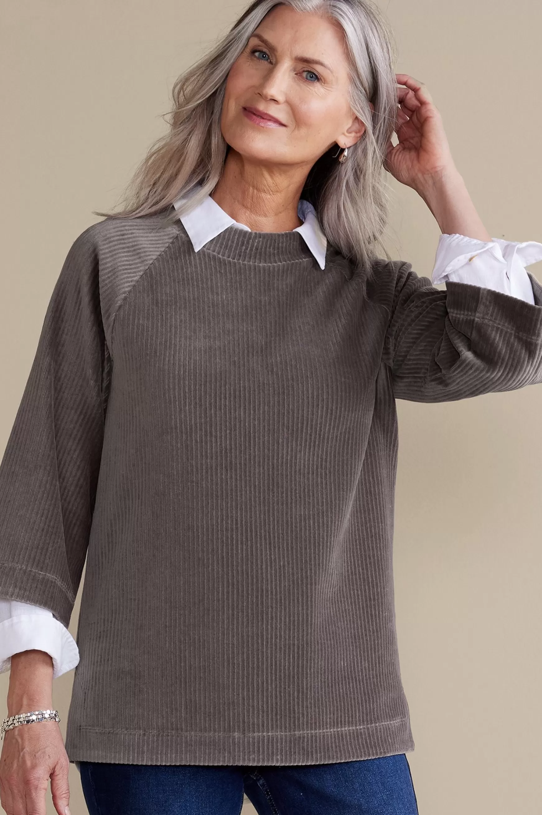 Soft Surroundings Everyday Styles | three quarter length-Samina Corduroy Pullover