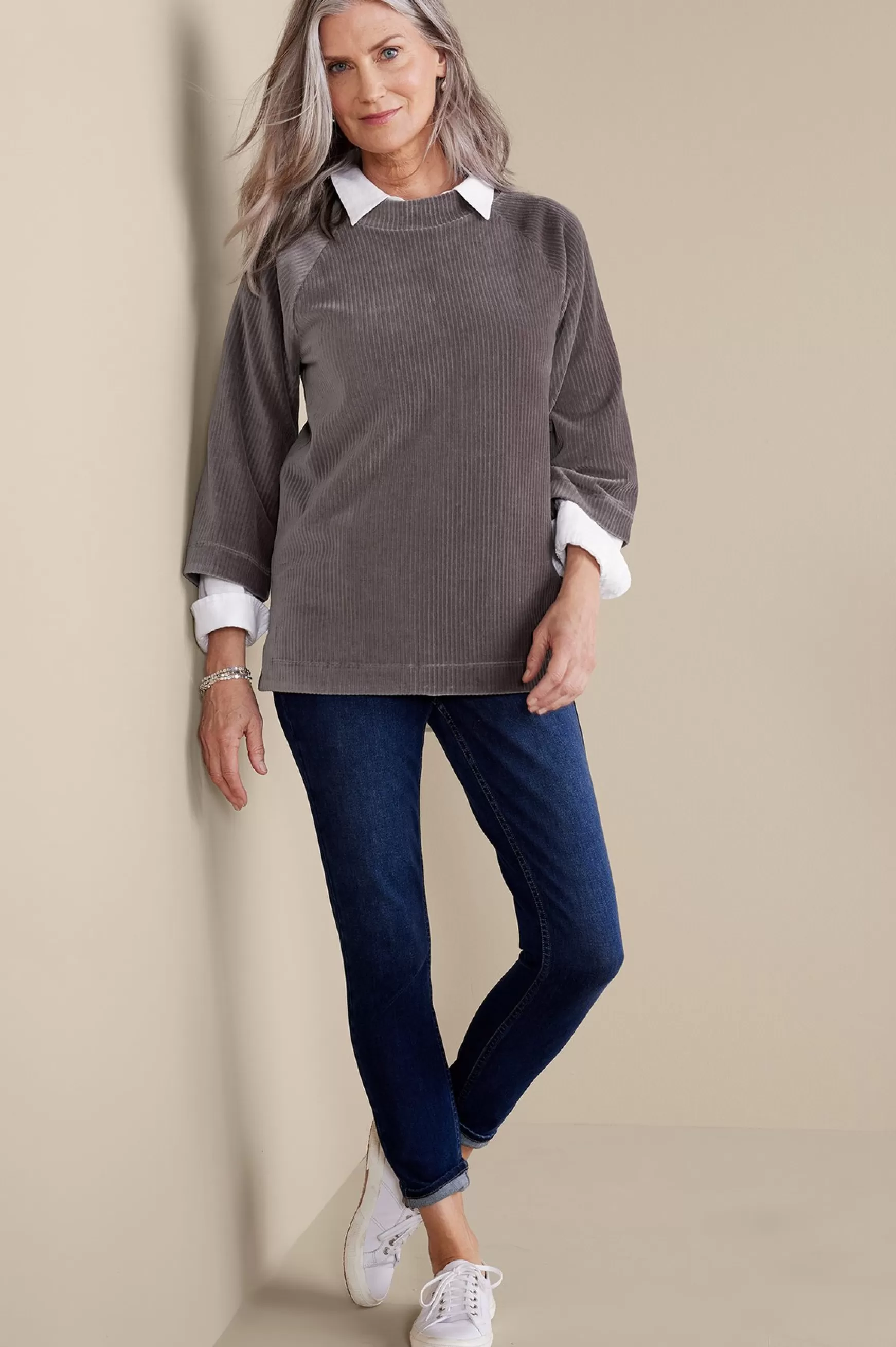 Soft Surroundings Everyday Styles | three quarter length-Samina Corduroy Pullover