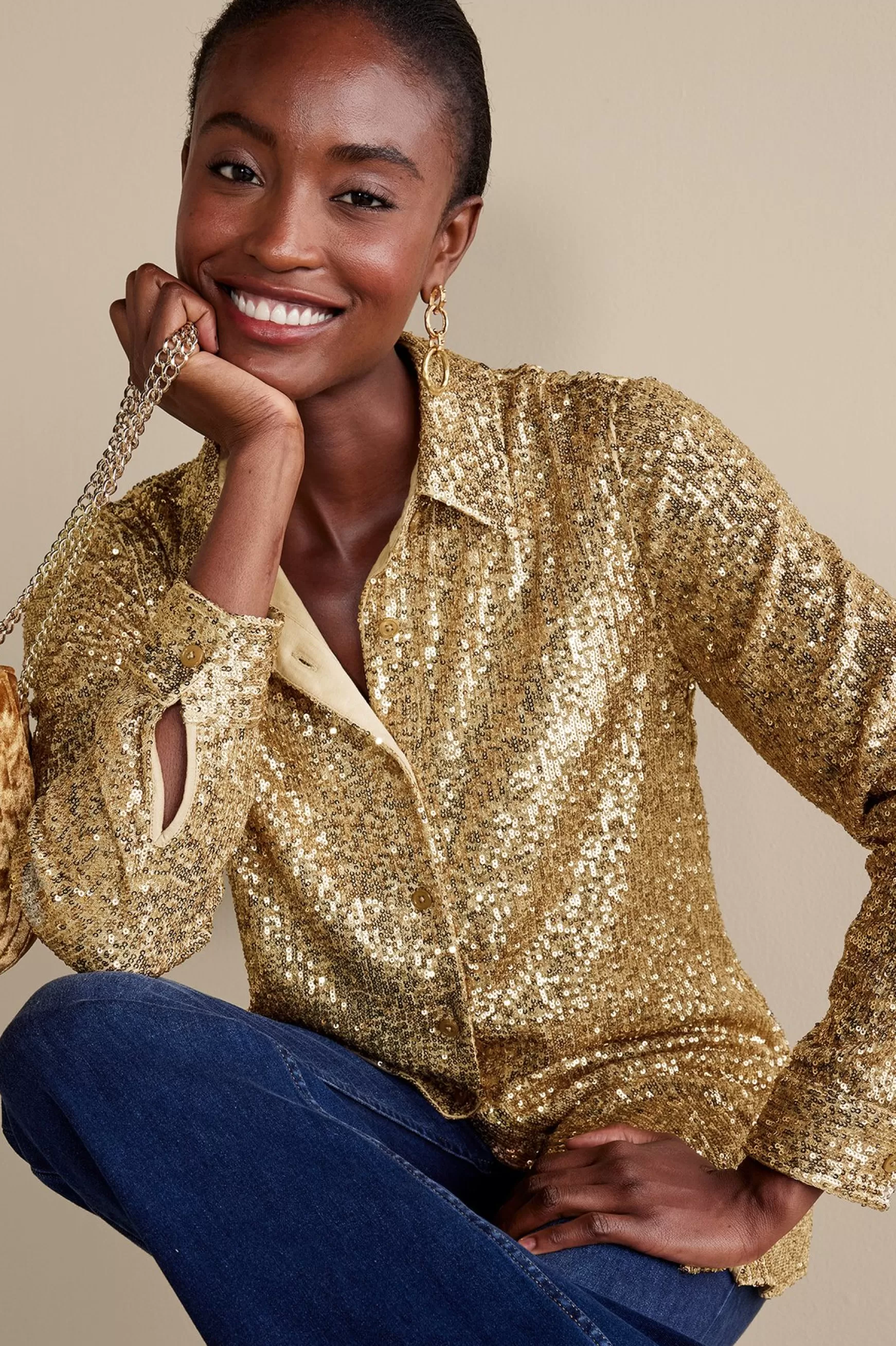 Soft Surroundings Feminine Flourish | long sleeve-Sancerre Sequin Shirt