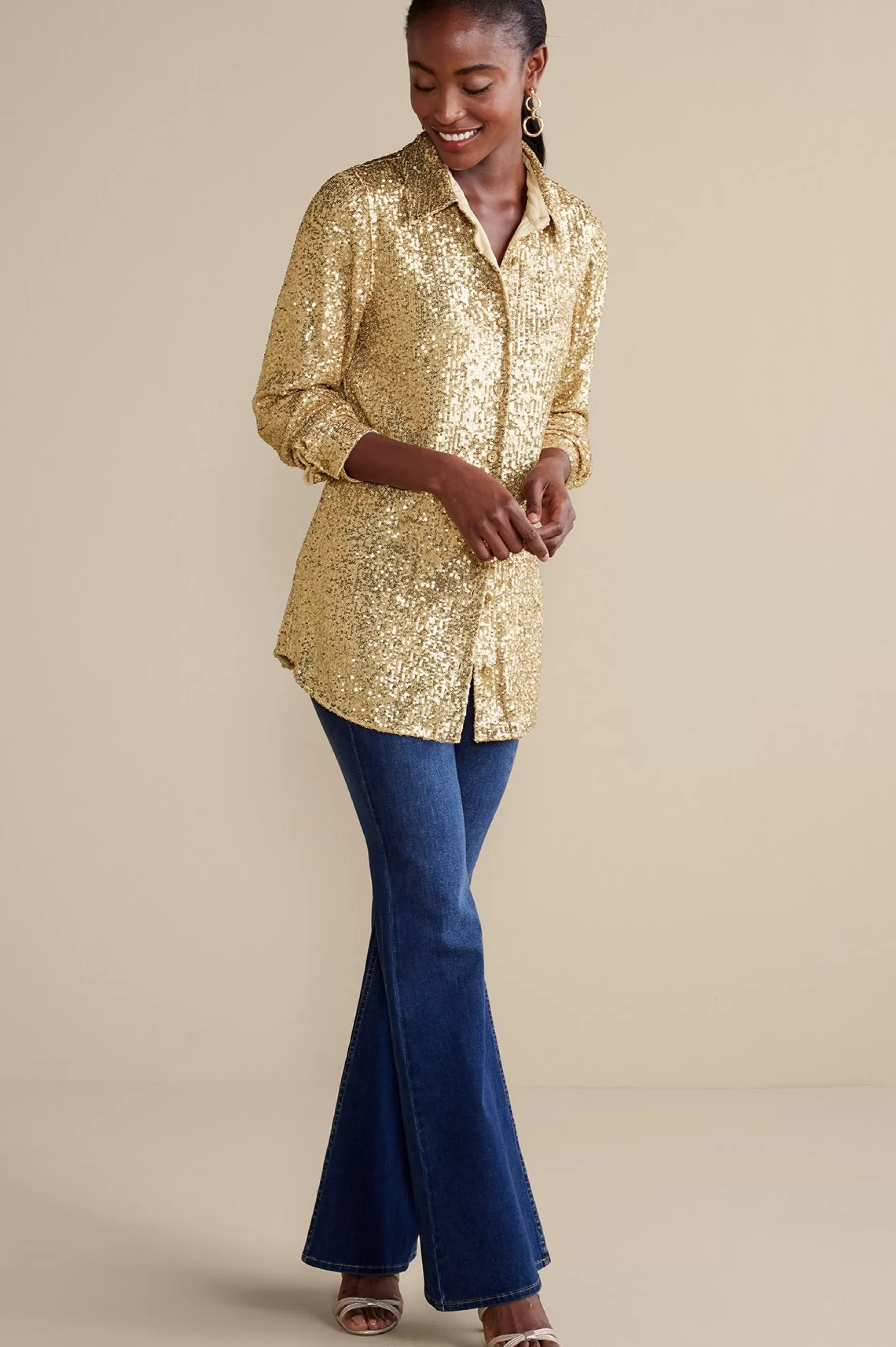 Soft Surroundings Feminine Flourish | long sleeve-Sancerre Sequin Shirt