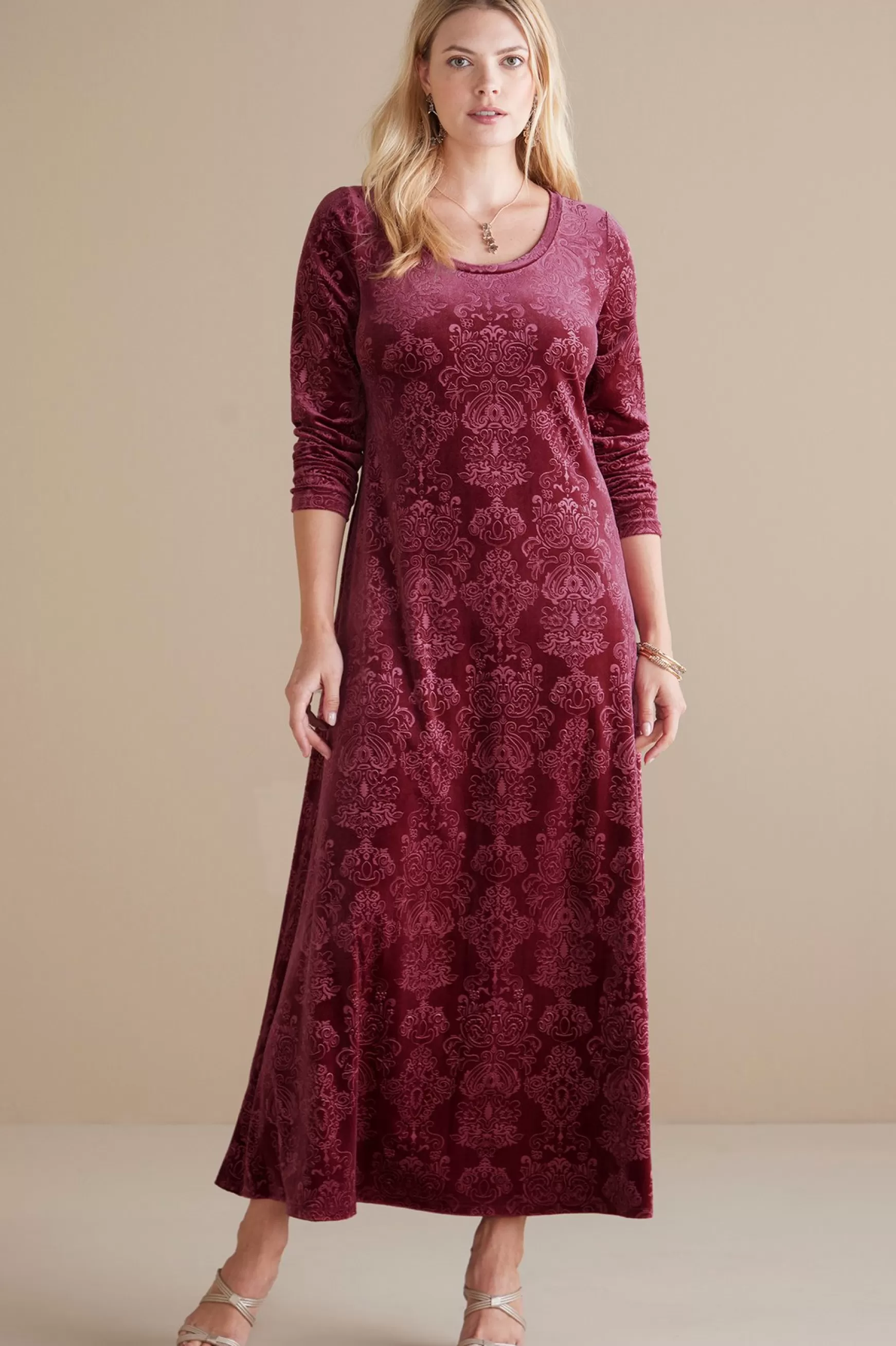 Soft Surroundings Feminine Flourish | EVelvet Styles-Santiago Embossed Velvet Dress