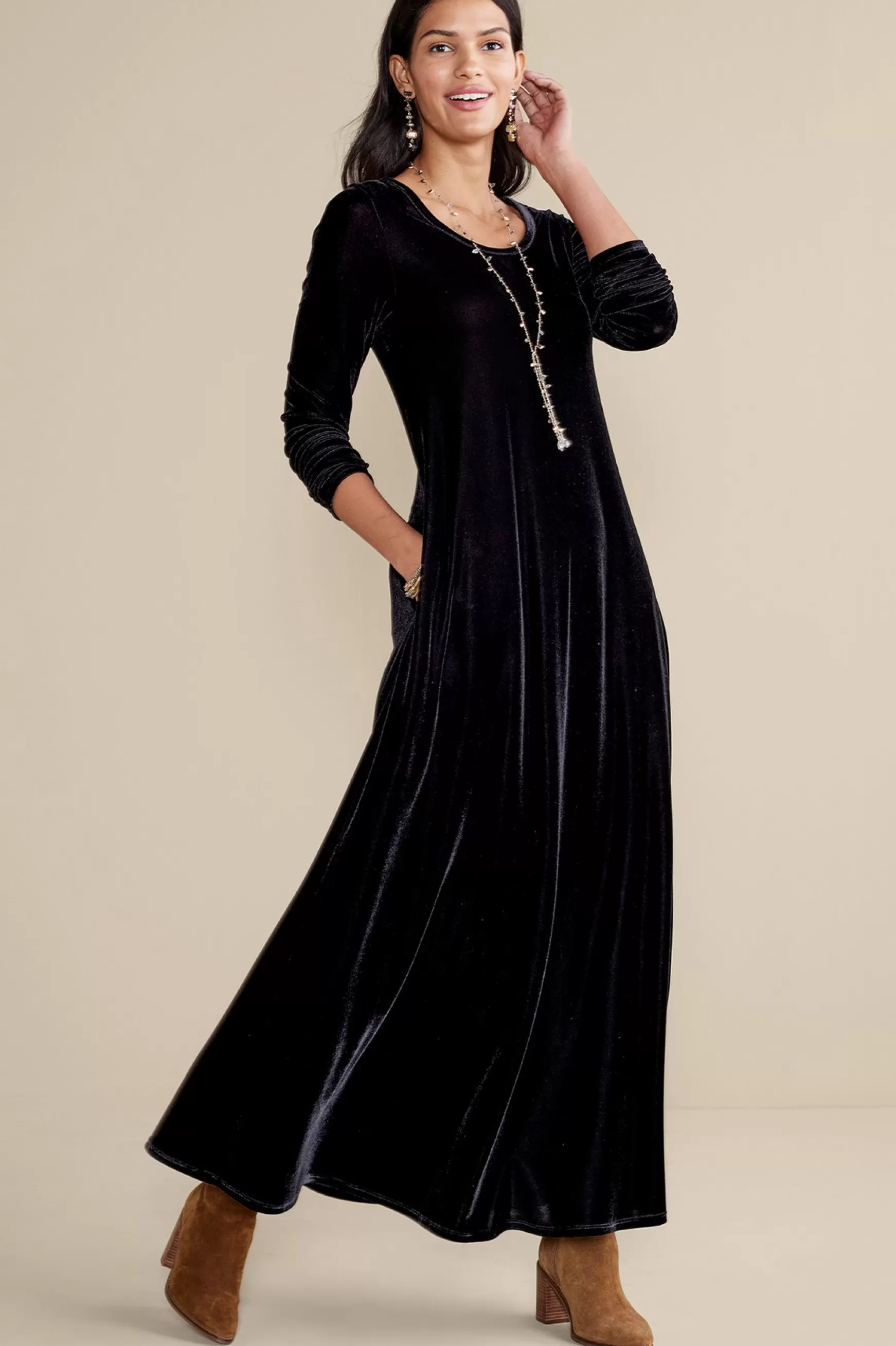 Soft Surroundings Feminine Flourish | EVelvet Styles-Santiago Stretch Velvet Dress