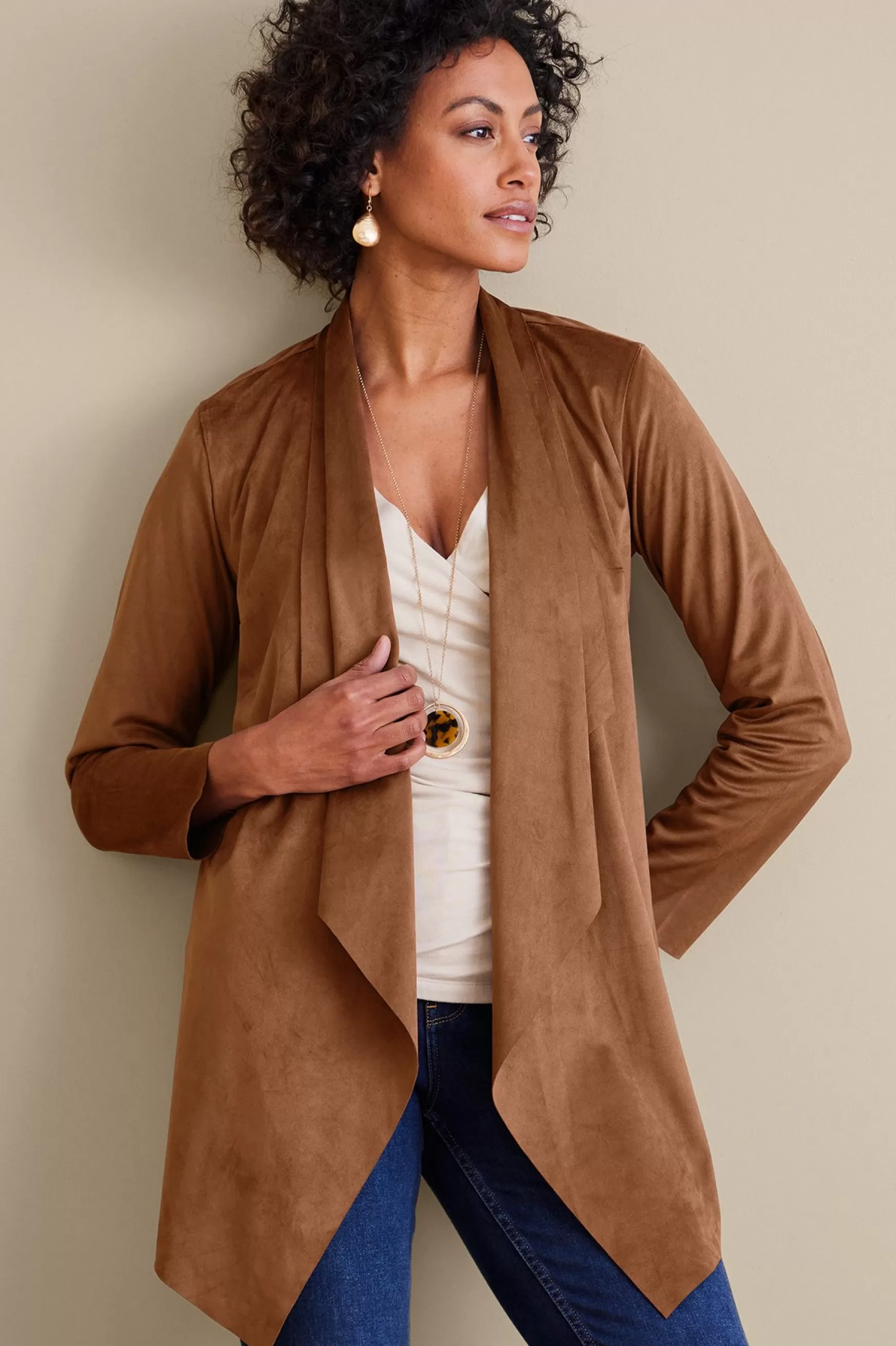 Soft Surroundings Jackets & Coats-Shape Drape Faux Suede Jacket