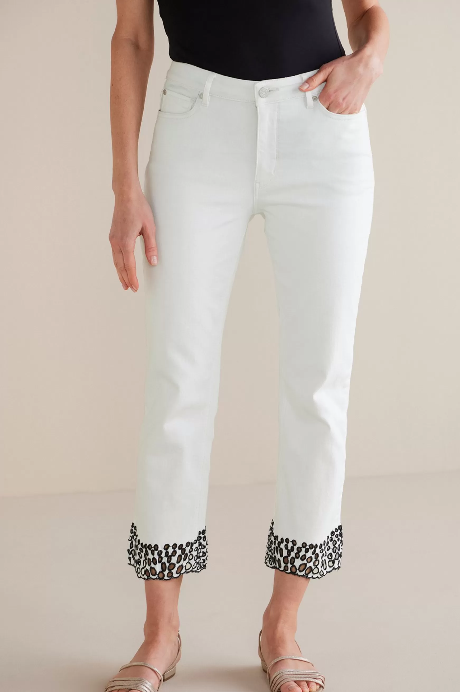 Soft Surroundings cropped | ankle-Solene Eyelet Denim Crop Jeans