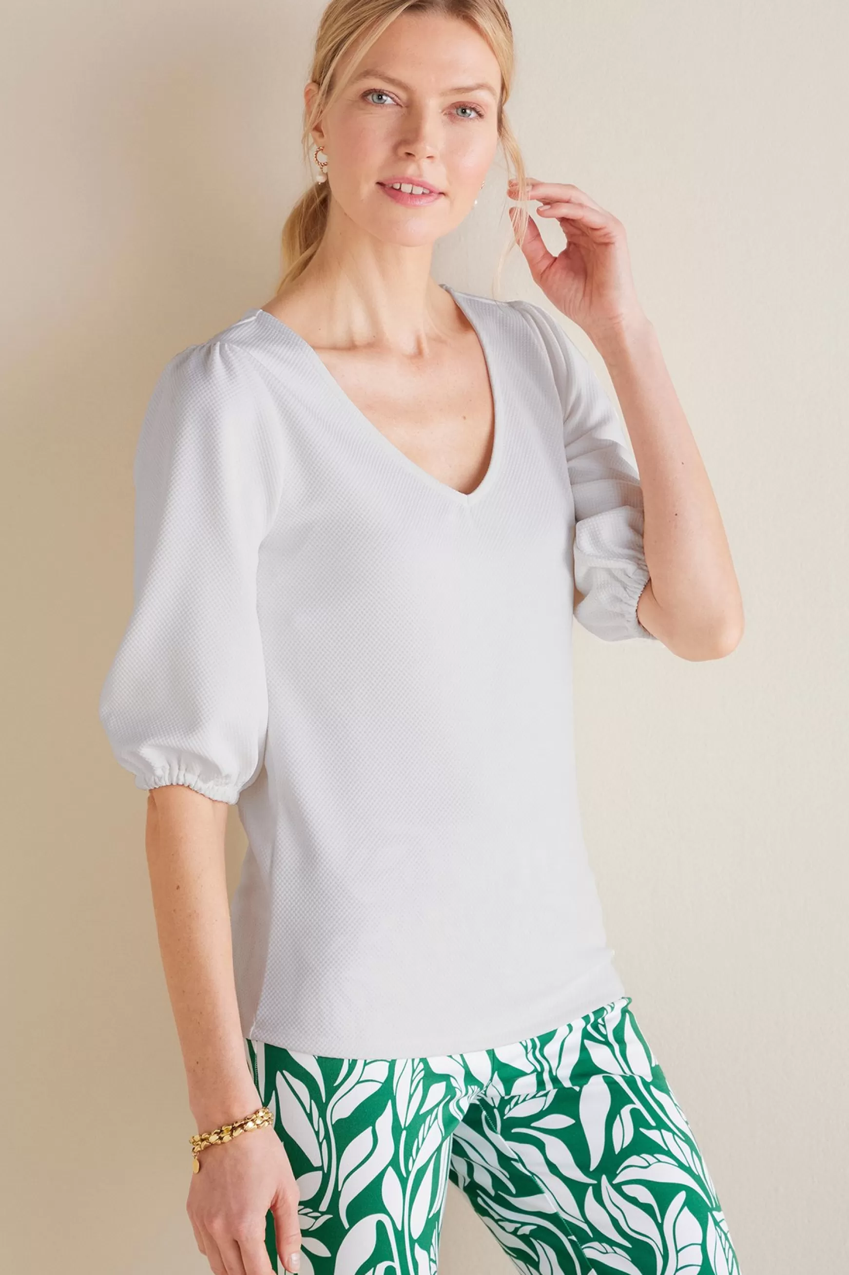 Soft Surroundings elbow length | pullovers-Tabitha Puff Sleeve Top