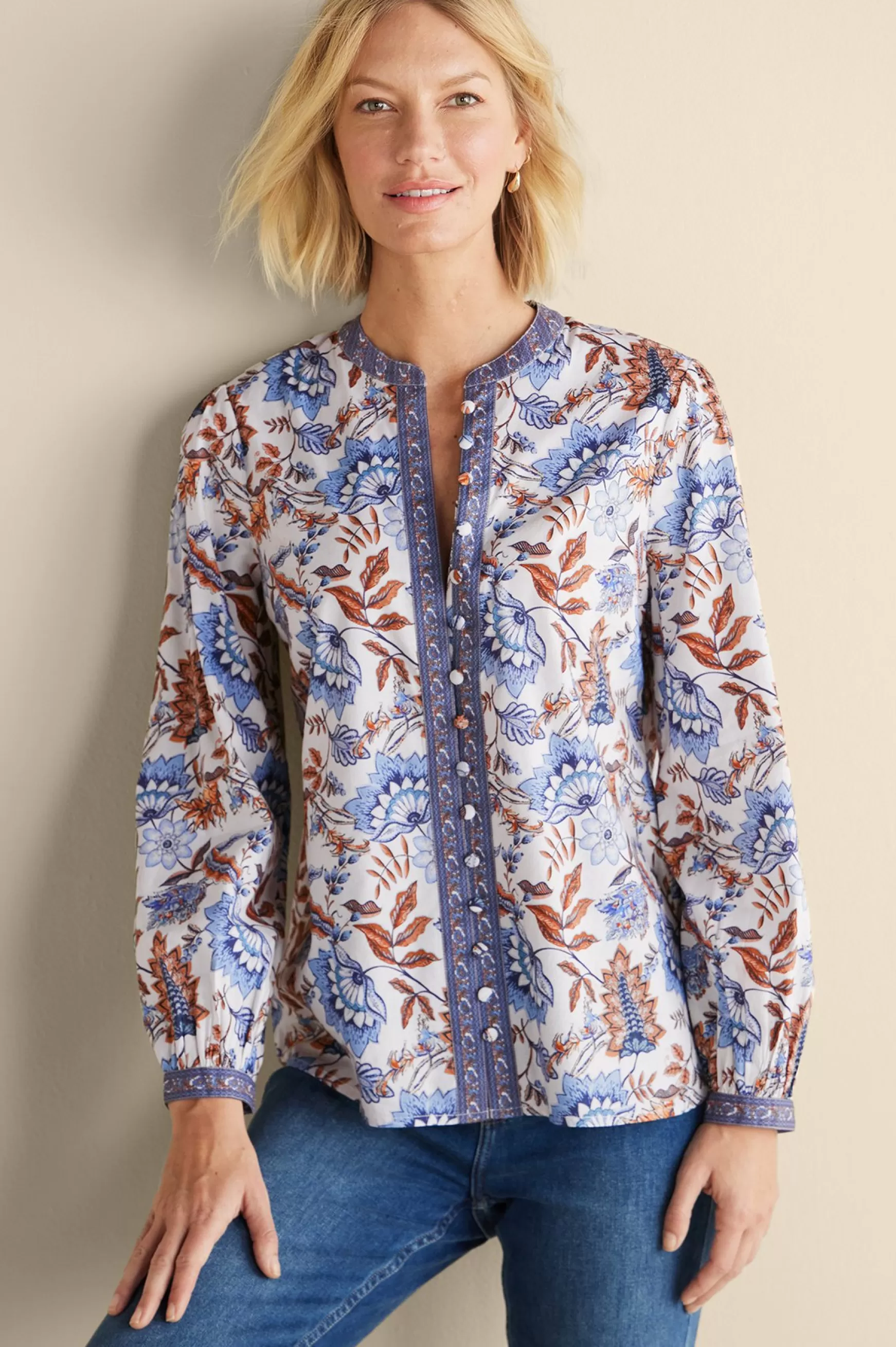 Soft Surroundings Feminine Flourish | Into The Blues-Tracy Top