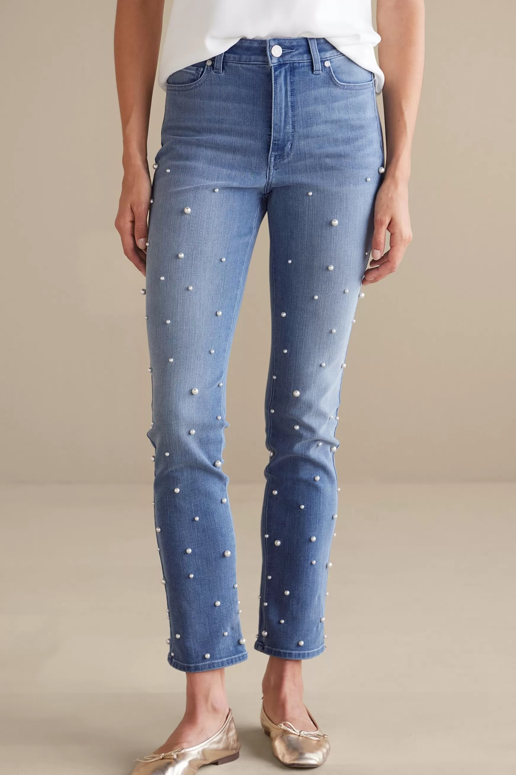 Soft Surroundings Wear Now Styles | leggings-Ultimate Denim Pearl Straight Leg Jeans