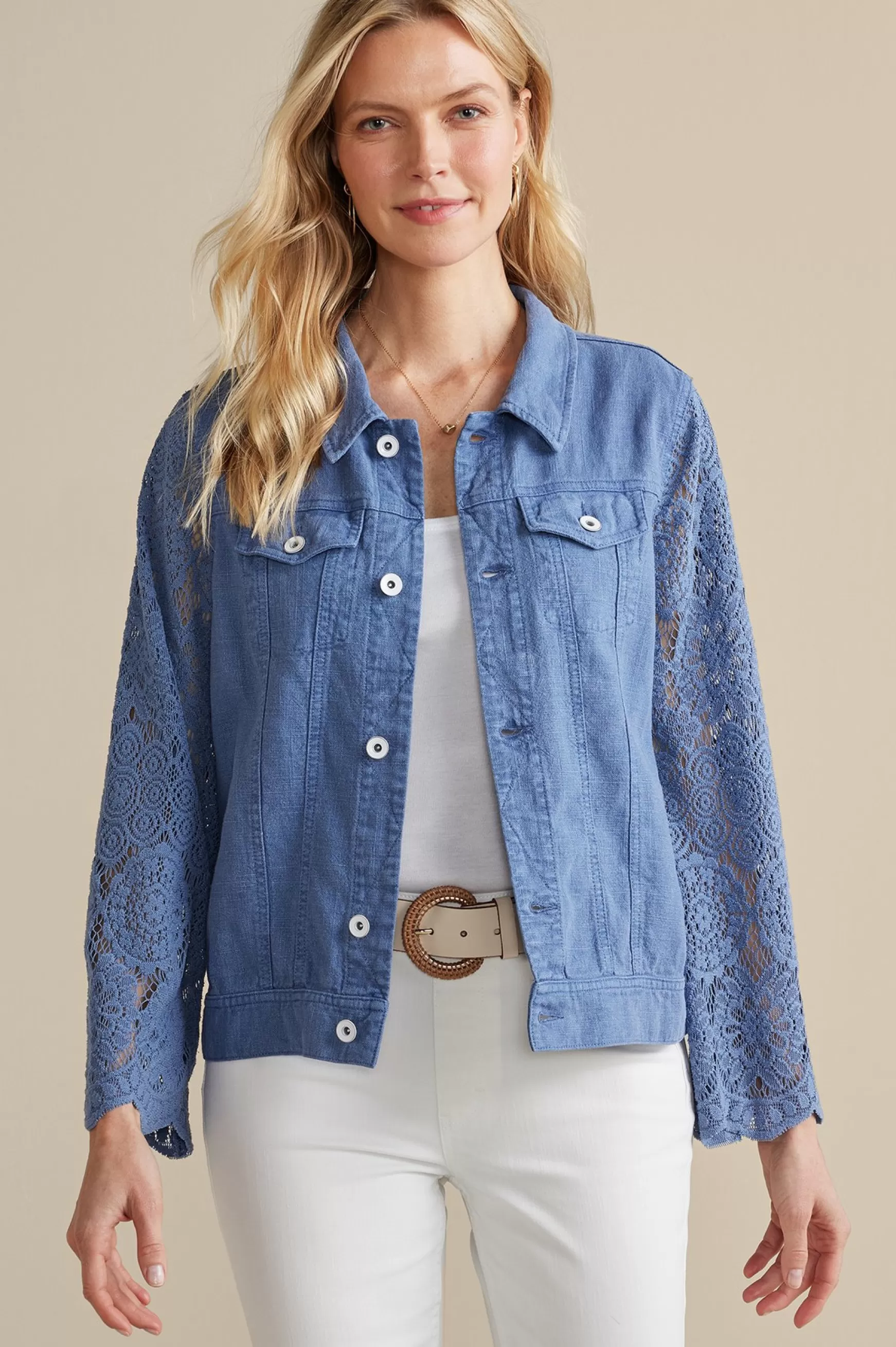 Soft Surroundings Feminine Flourish | Into The Blues-Varese Linen Blend Jacket