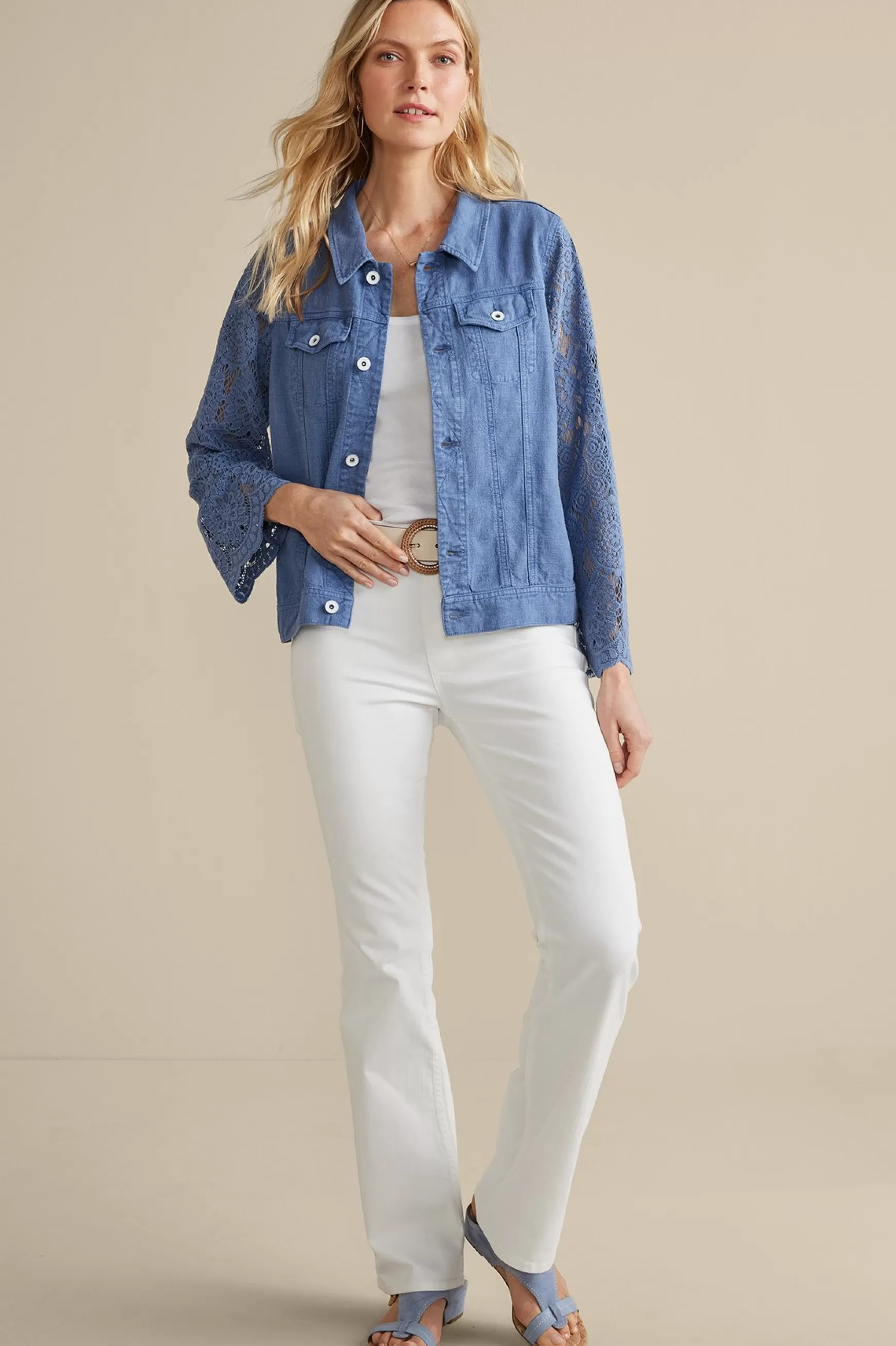 Soft Surroundings Feminine Flourish | Into The Blues-Varese Linen Blend Jacket